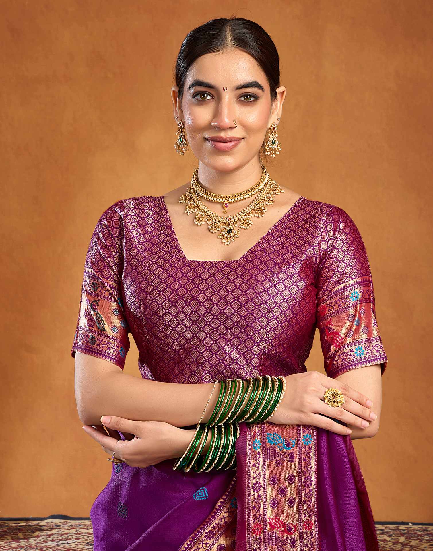 Purple Silk Woven Paithani Saree - Image 7
