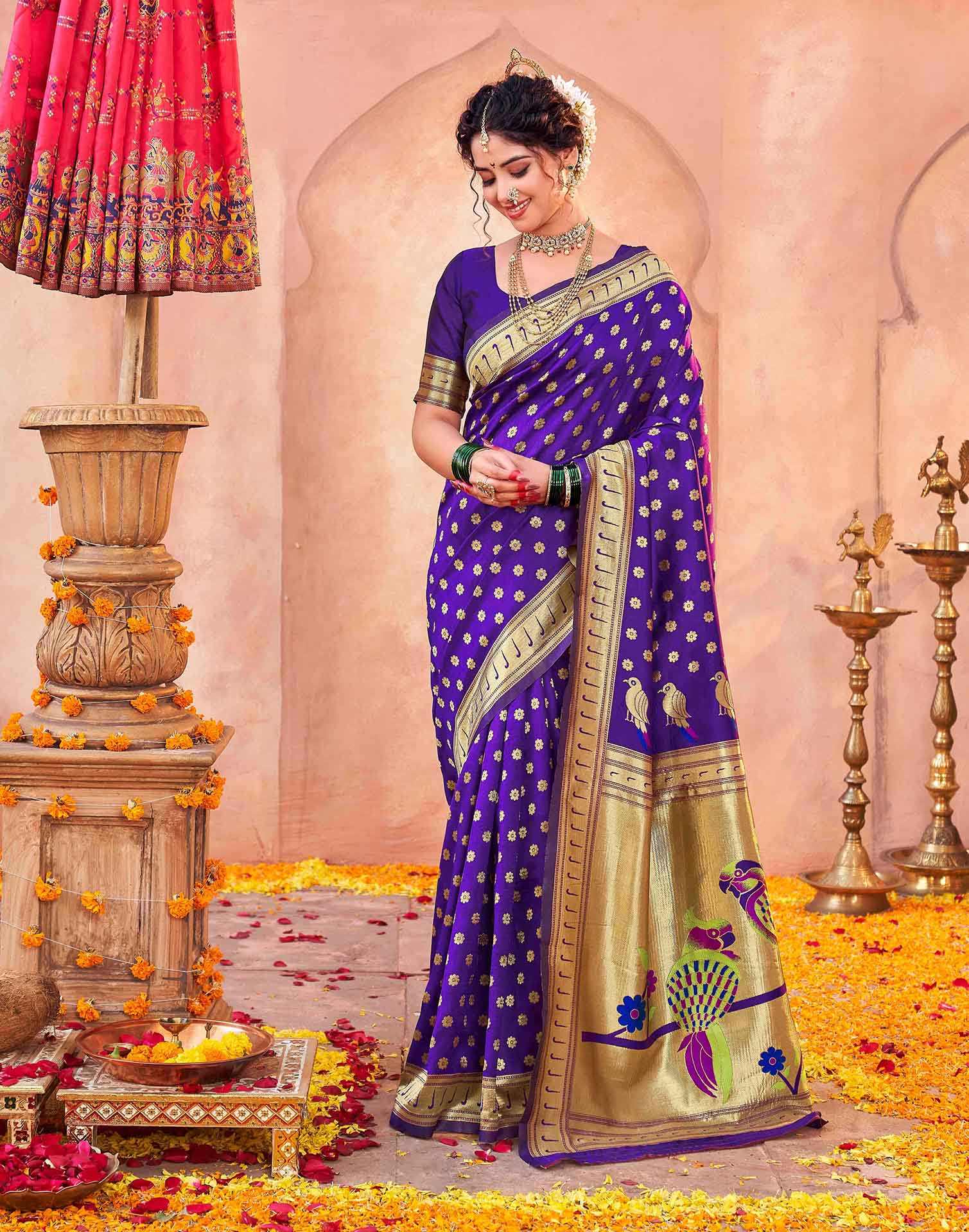 Purple Silk Woven Paithani Saree - Image 2