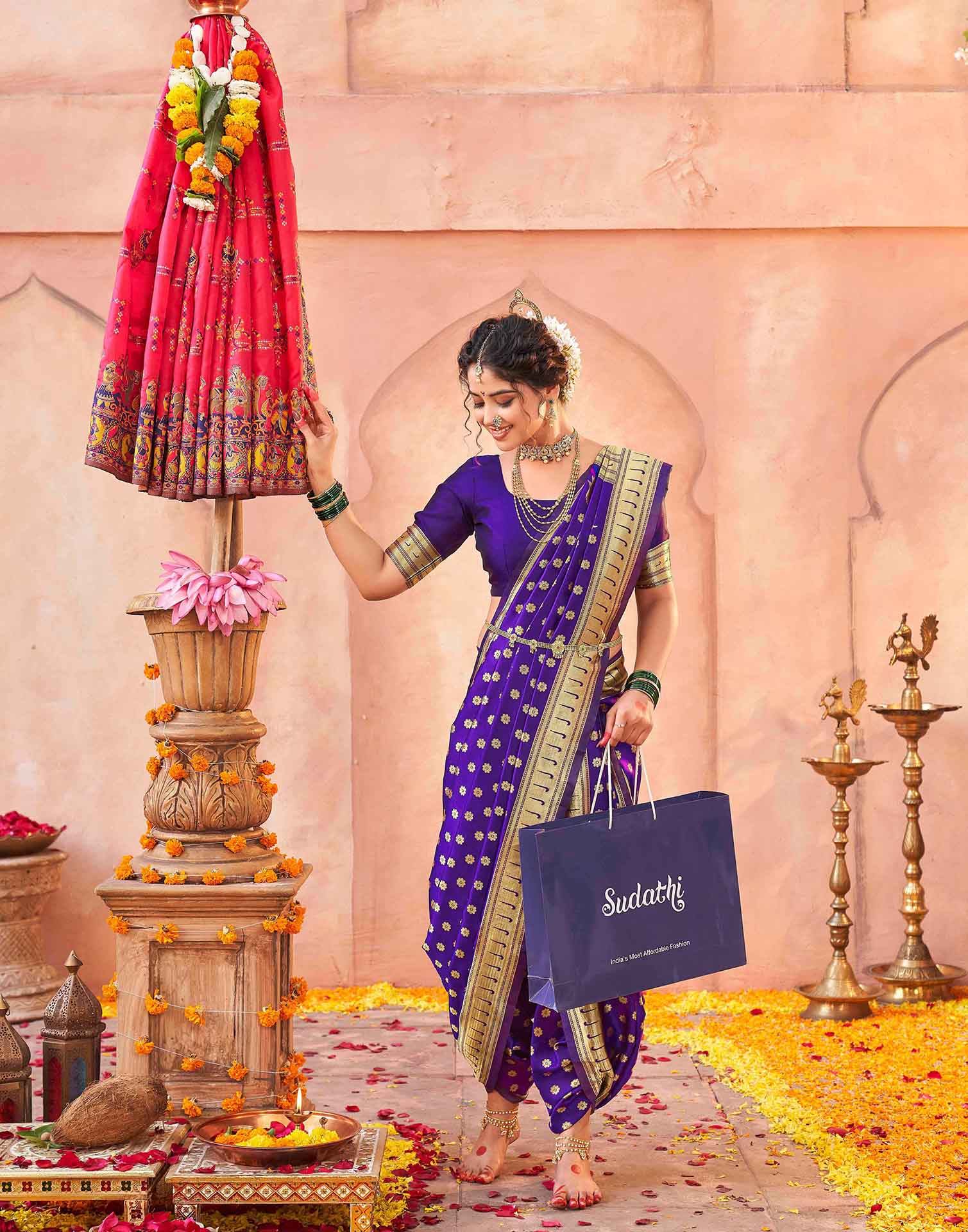 Purple Silk Woven Paithani Saree - Image 4