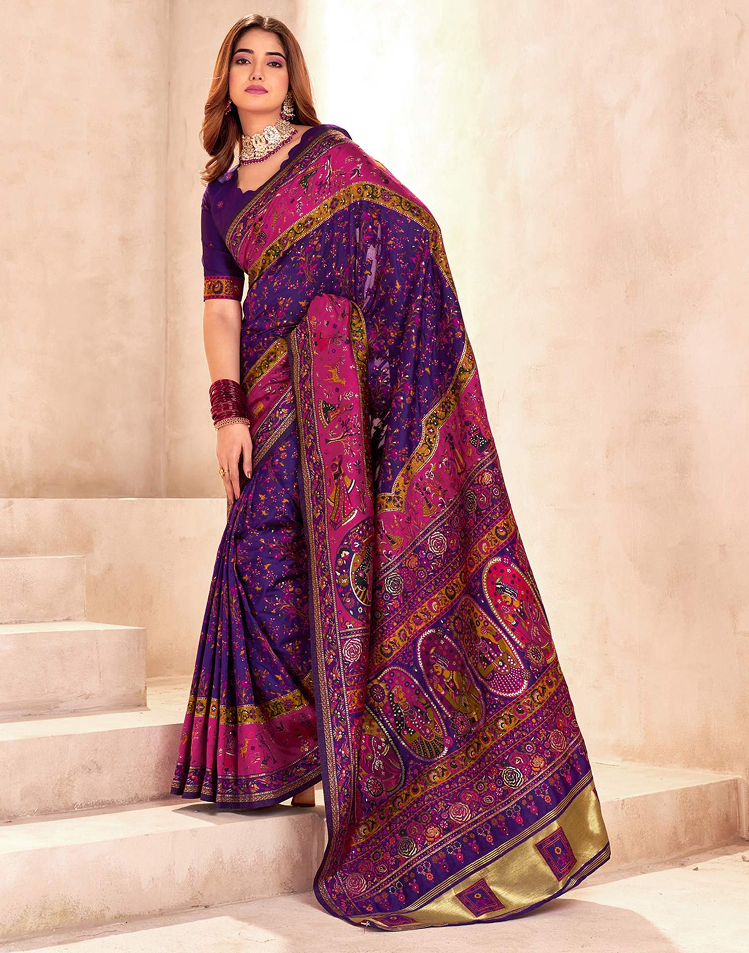 Purple Silk Woven Patola Saree - Image 4