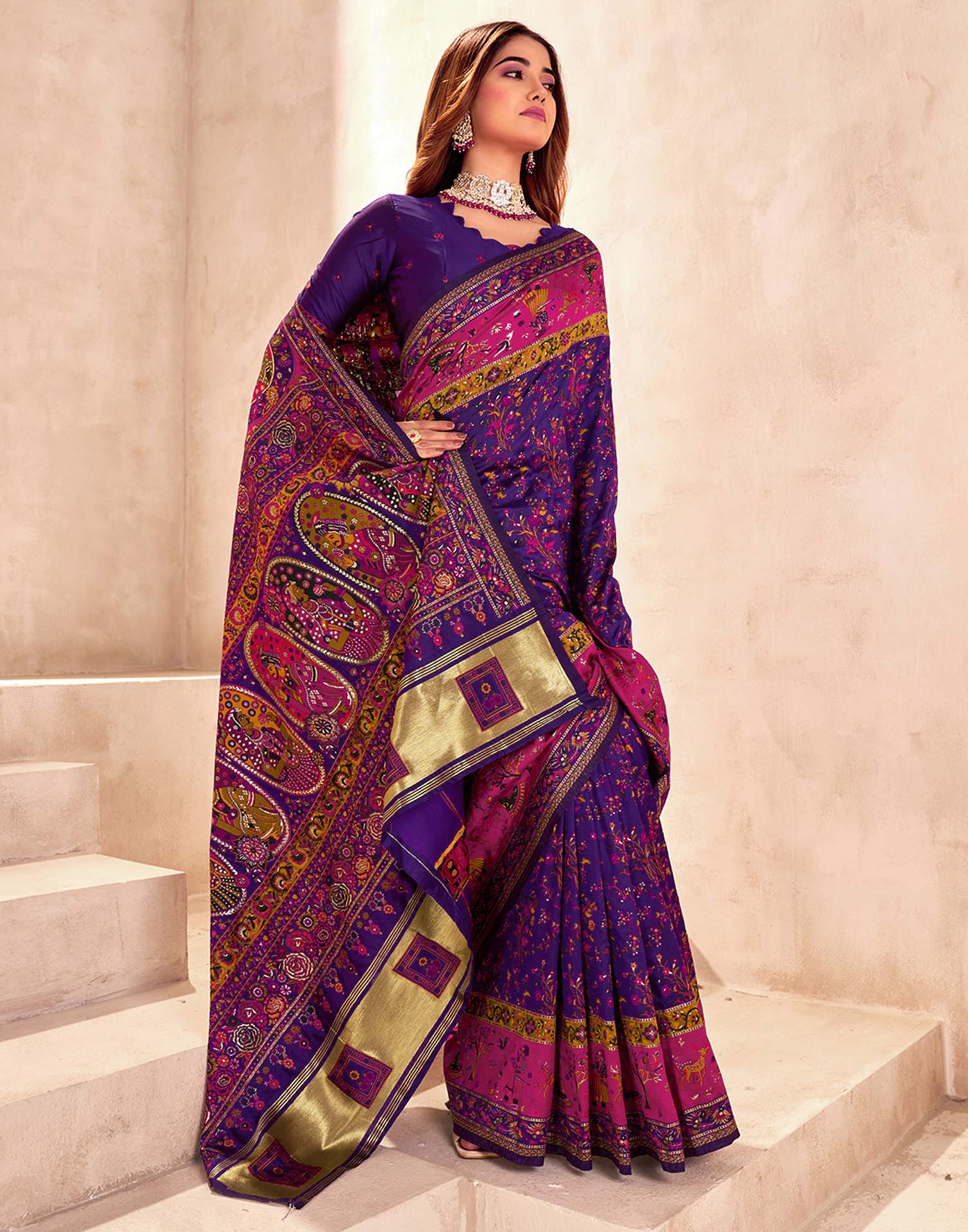 Purple Silk Woven Patola Saree - Image 5