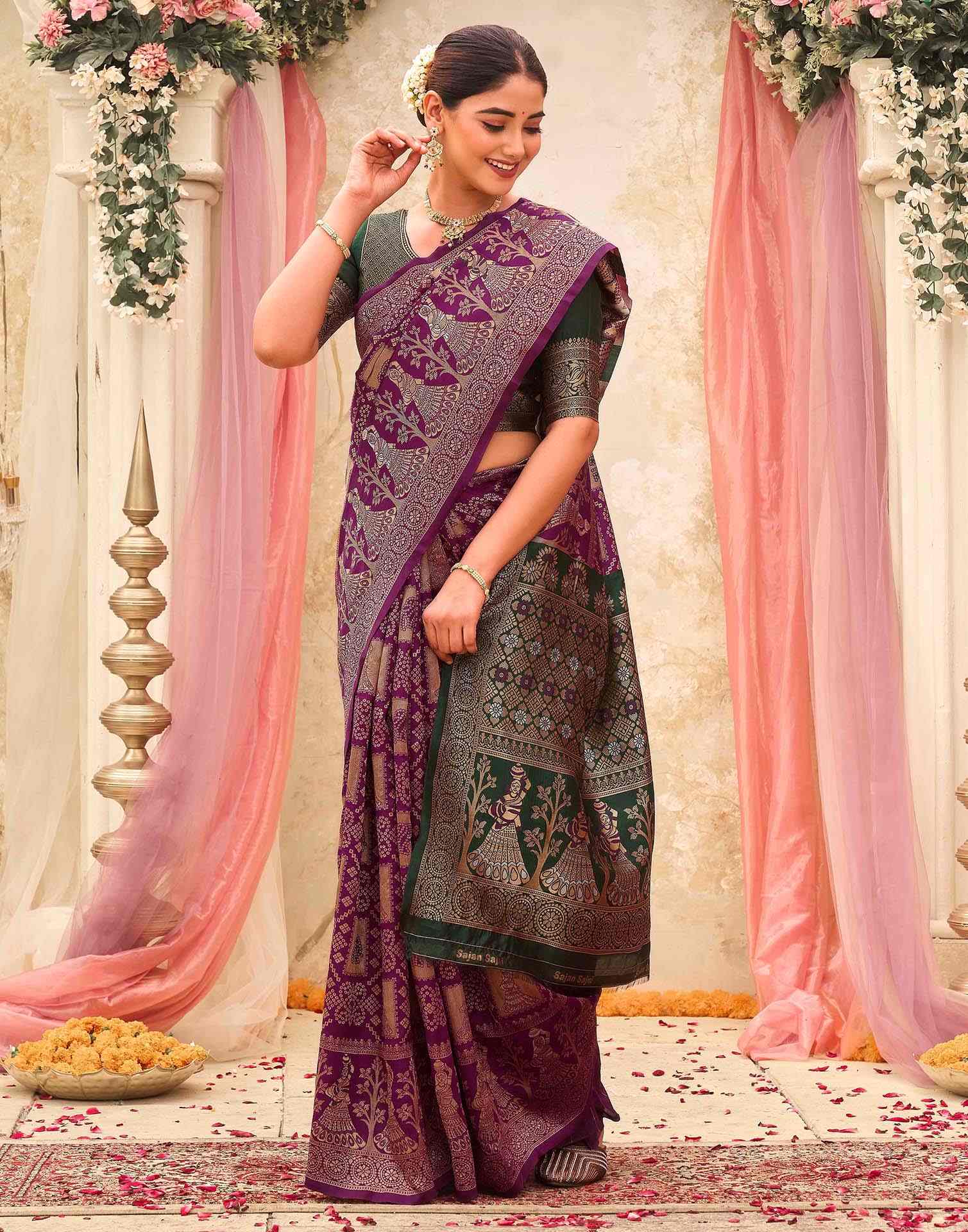 Purple Silk Woven Patola Saree - Image 5