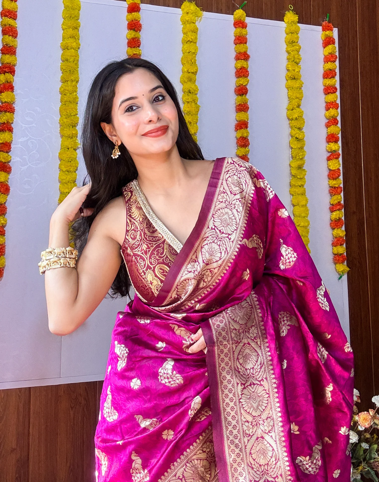 Dark Purple Silk Woven Banarasi Saree - Image 5