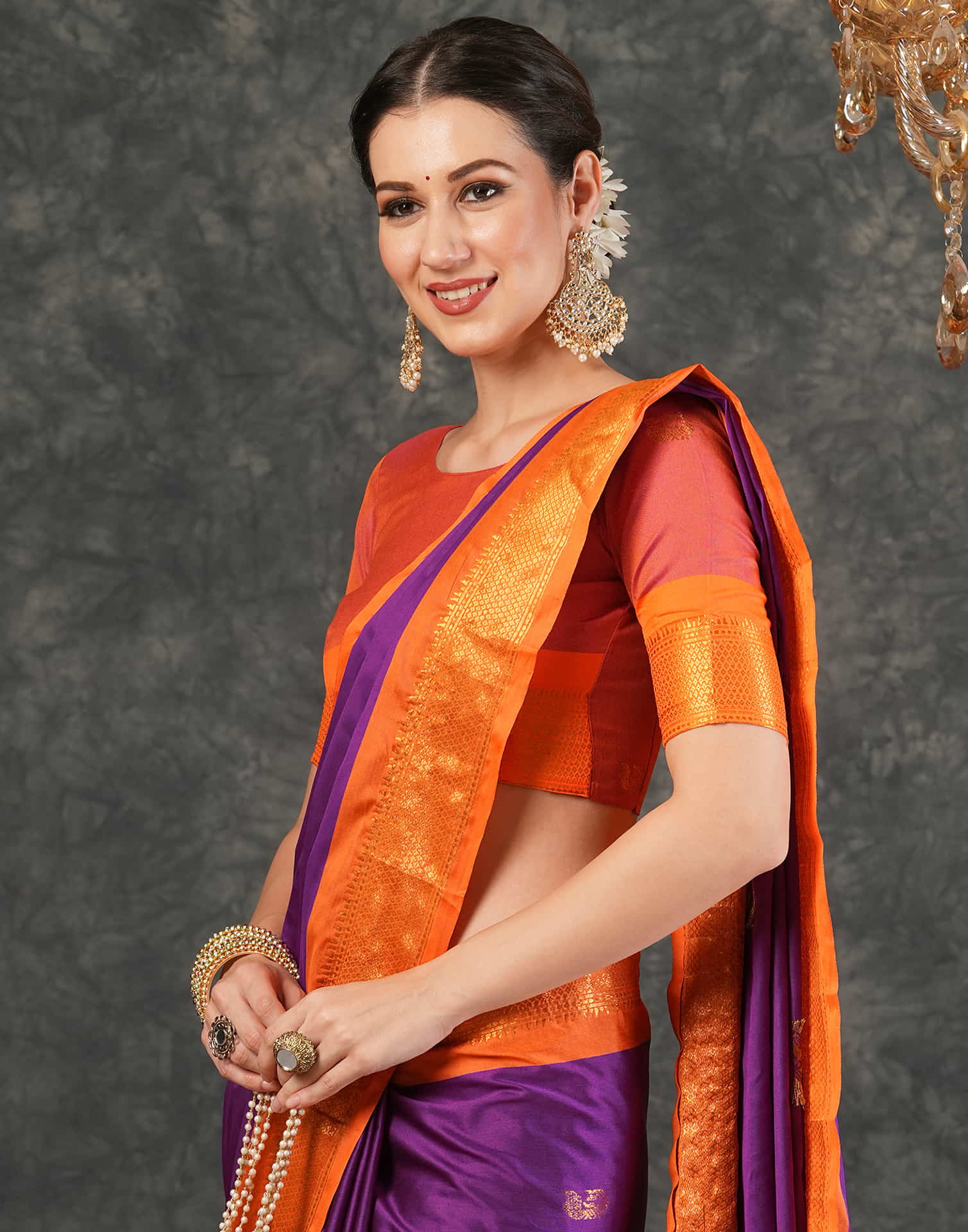 Purple Silk Woven Kanjivaram Saree - Image 2