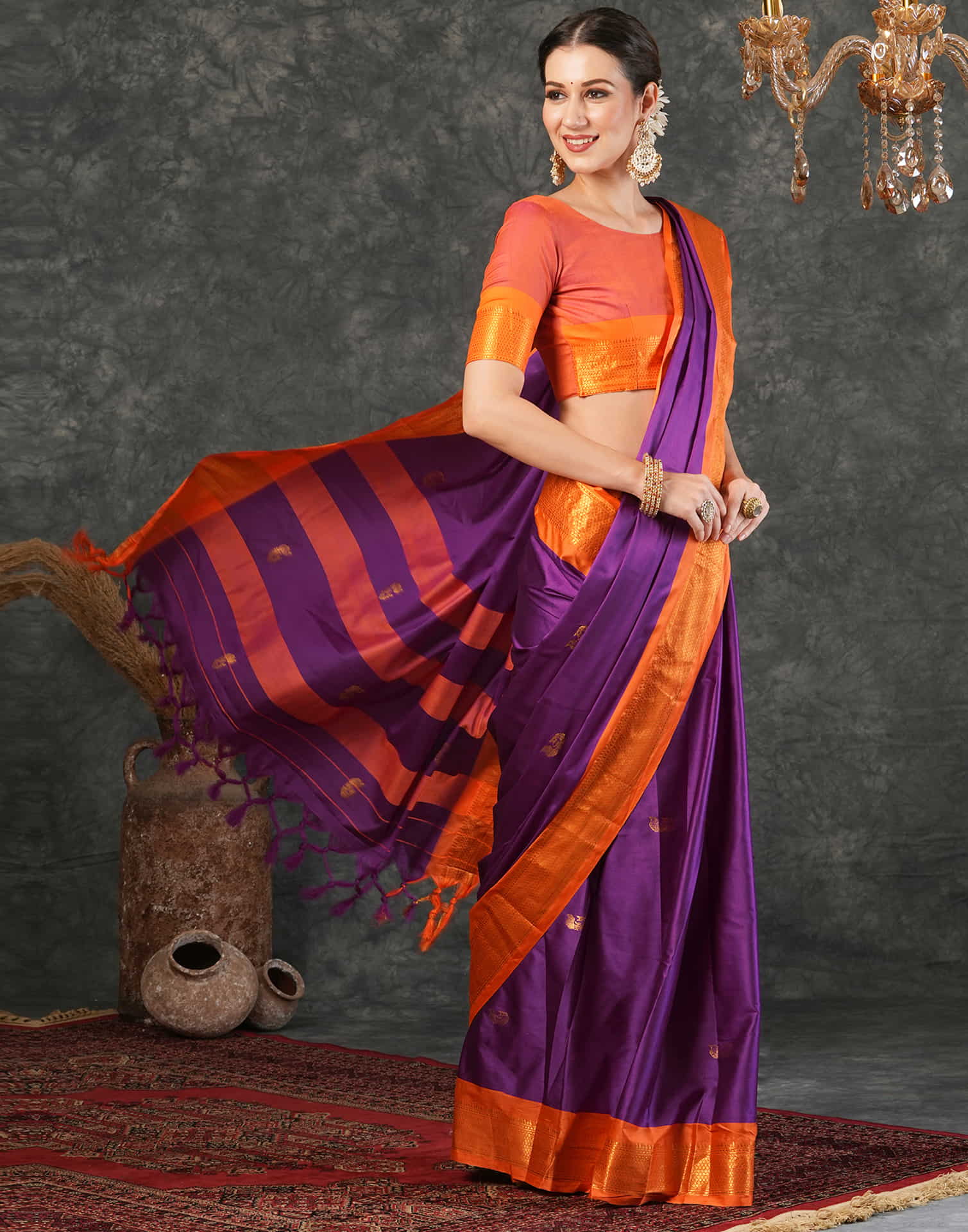 Purple Silk Woven Kanjivaram Saree - Image 3