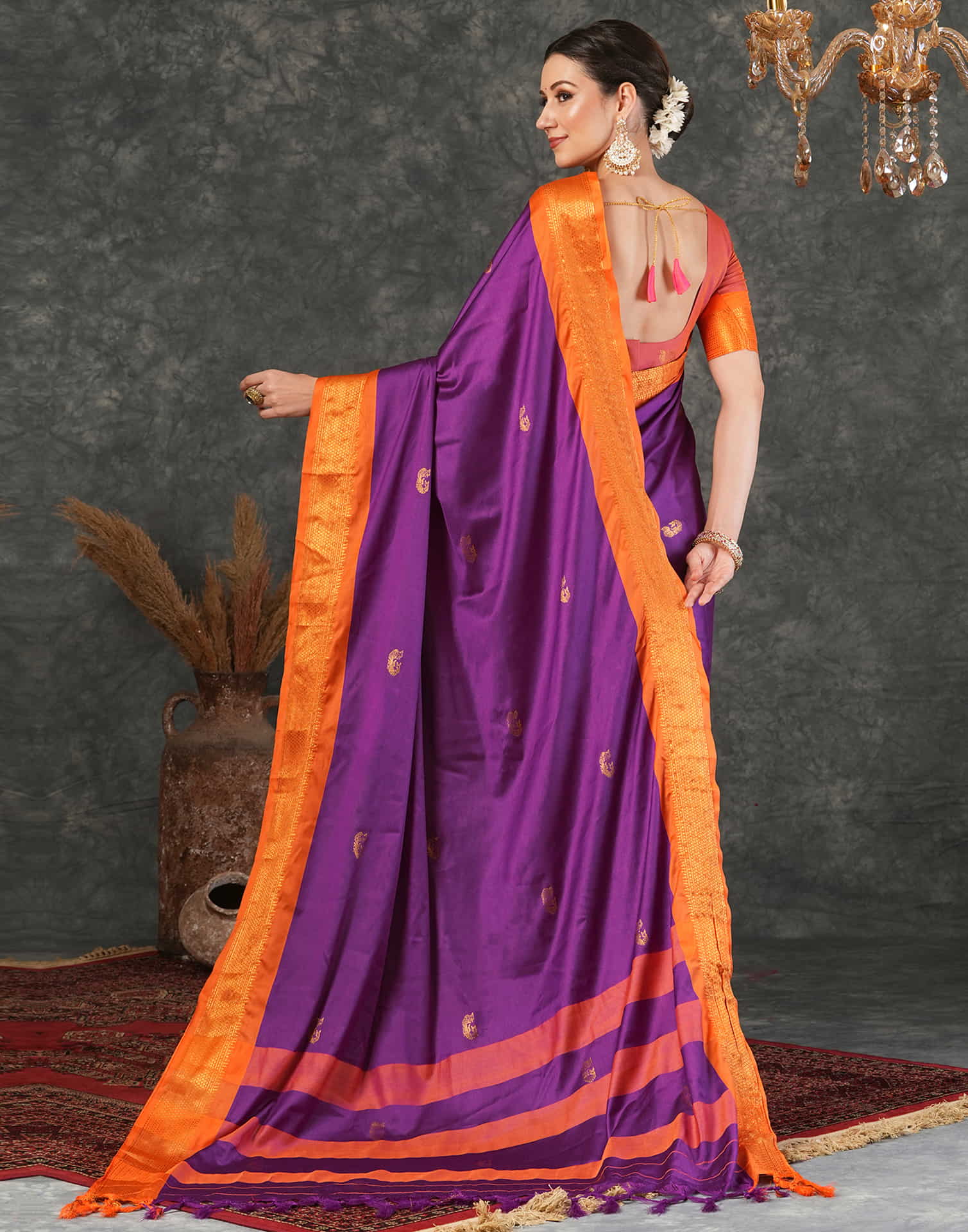 Purple Silk Woven Kanjivaram Saree - Image 4