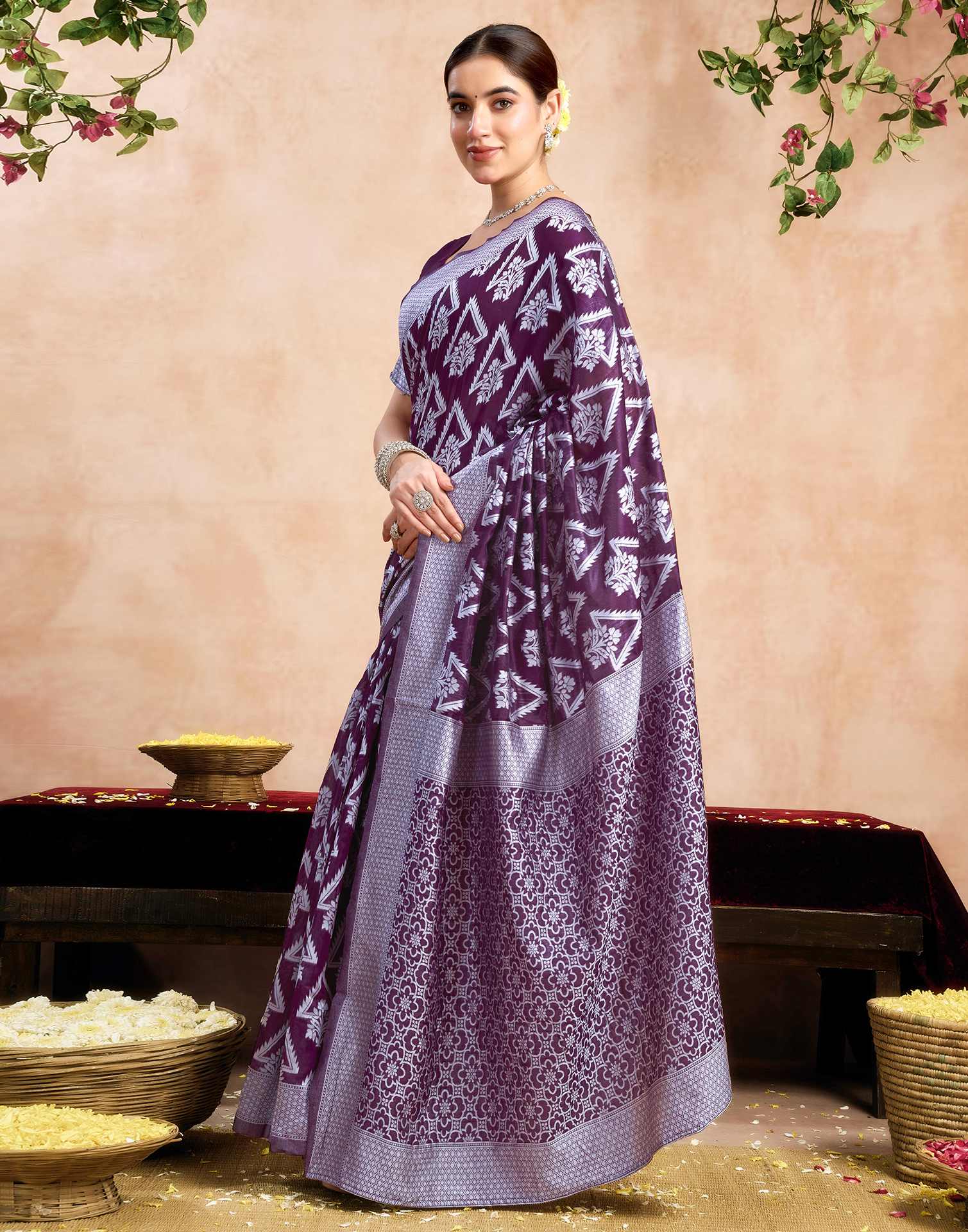 Purple Silk Woven Saree - Image 4