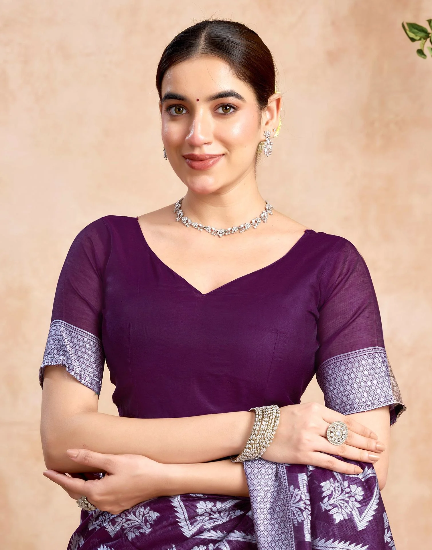 Purple Silk Woven Saree - Image 8