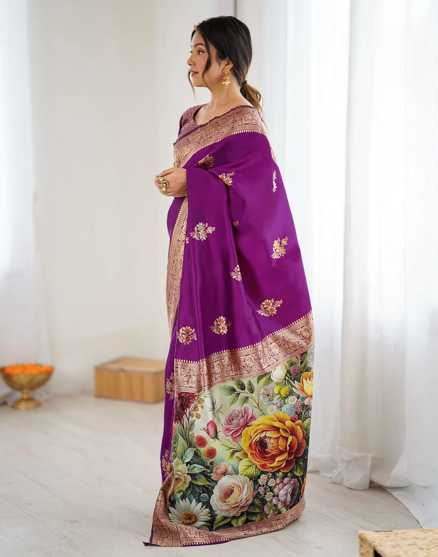 Purple Silk Woven Saree - Image 10