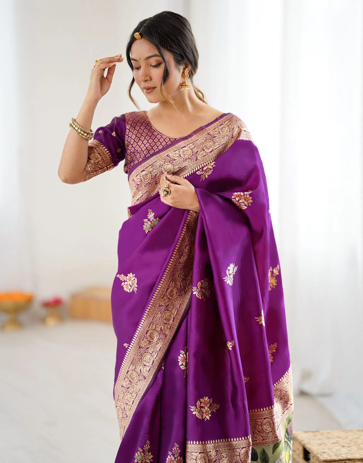 Purple Silk Woven Saree - Image 2