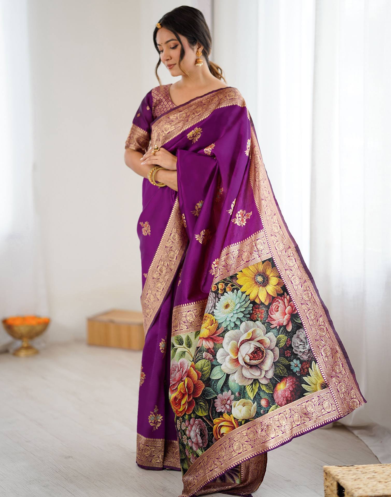 Purple Silk Woven Saree - Image 4