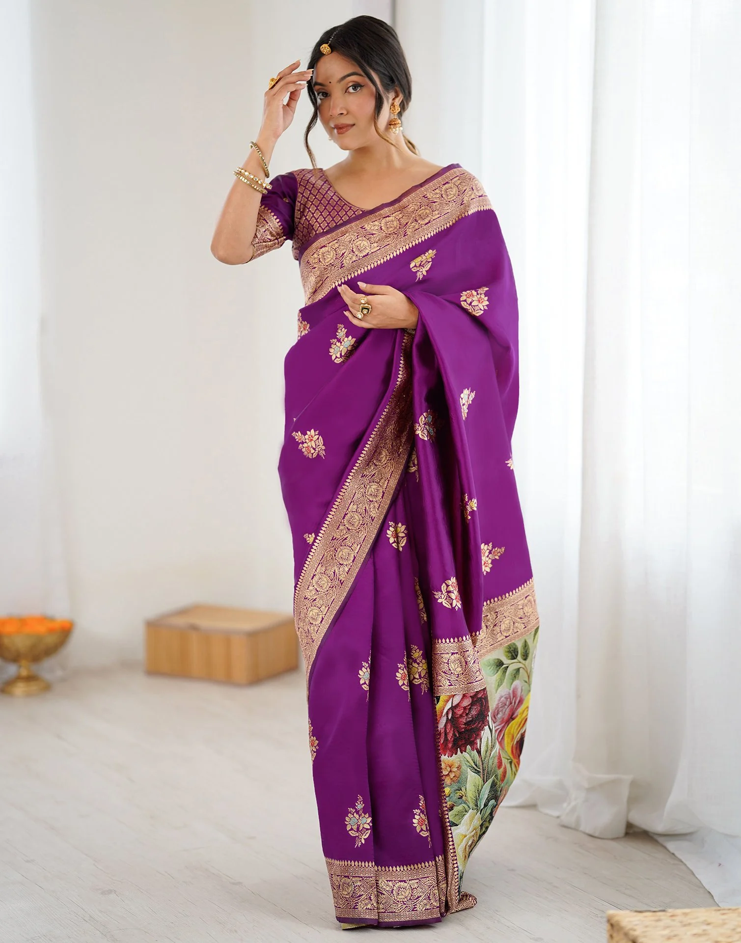 Purple Silk Woven Saree - Image 5