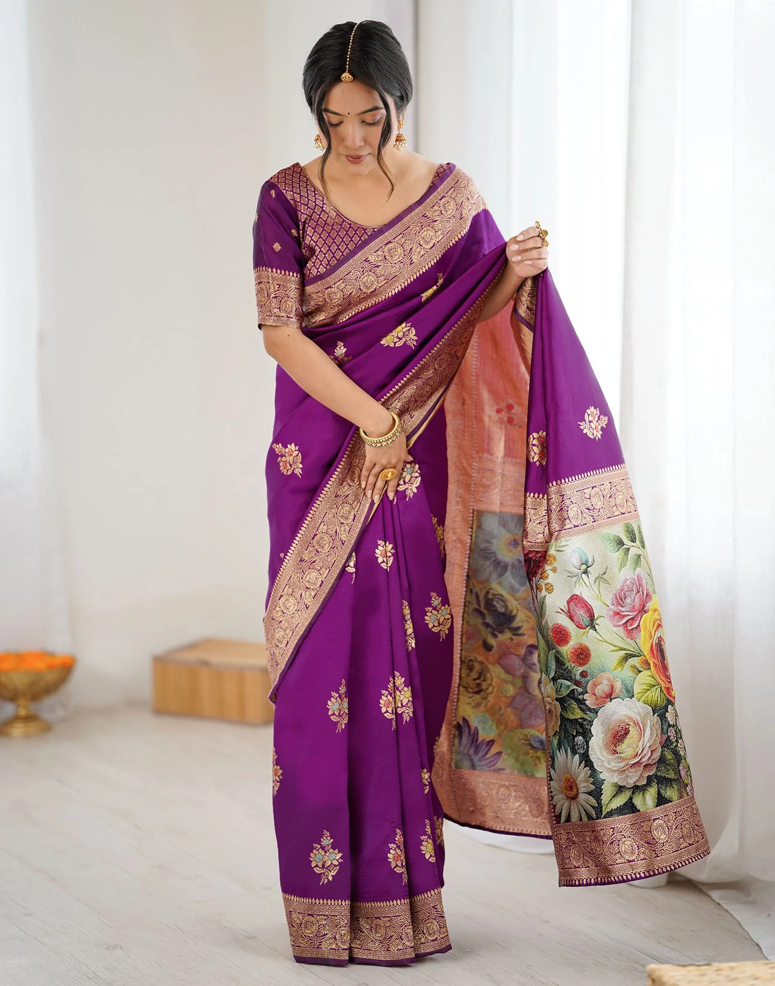 Purple Silk Woven Saree - Image 6