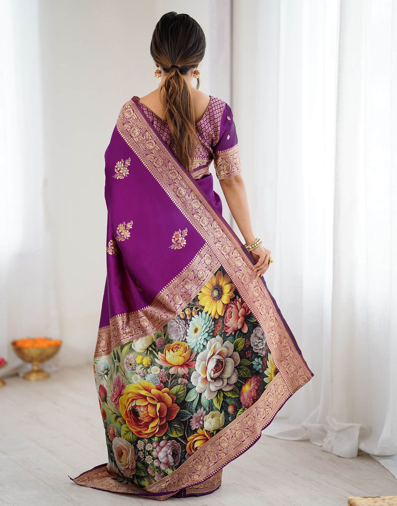 Purple Silk Woven Saree - Image 7