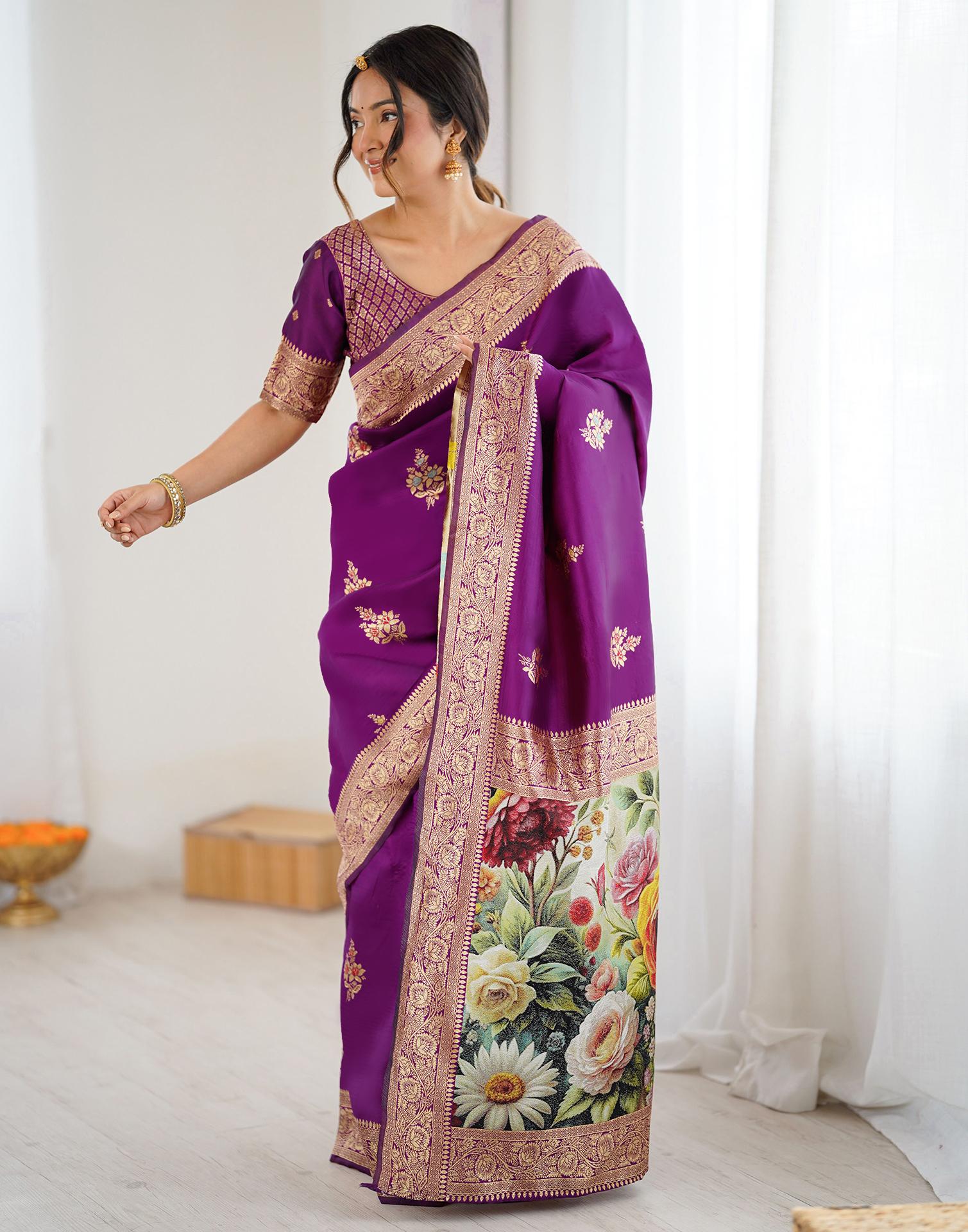 Purple Silk Woven Saree - Image 9