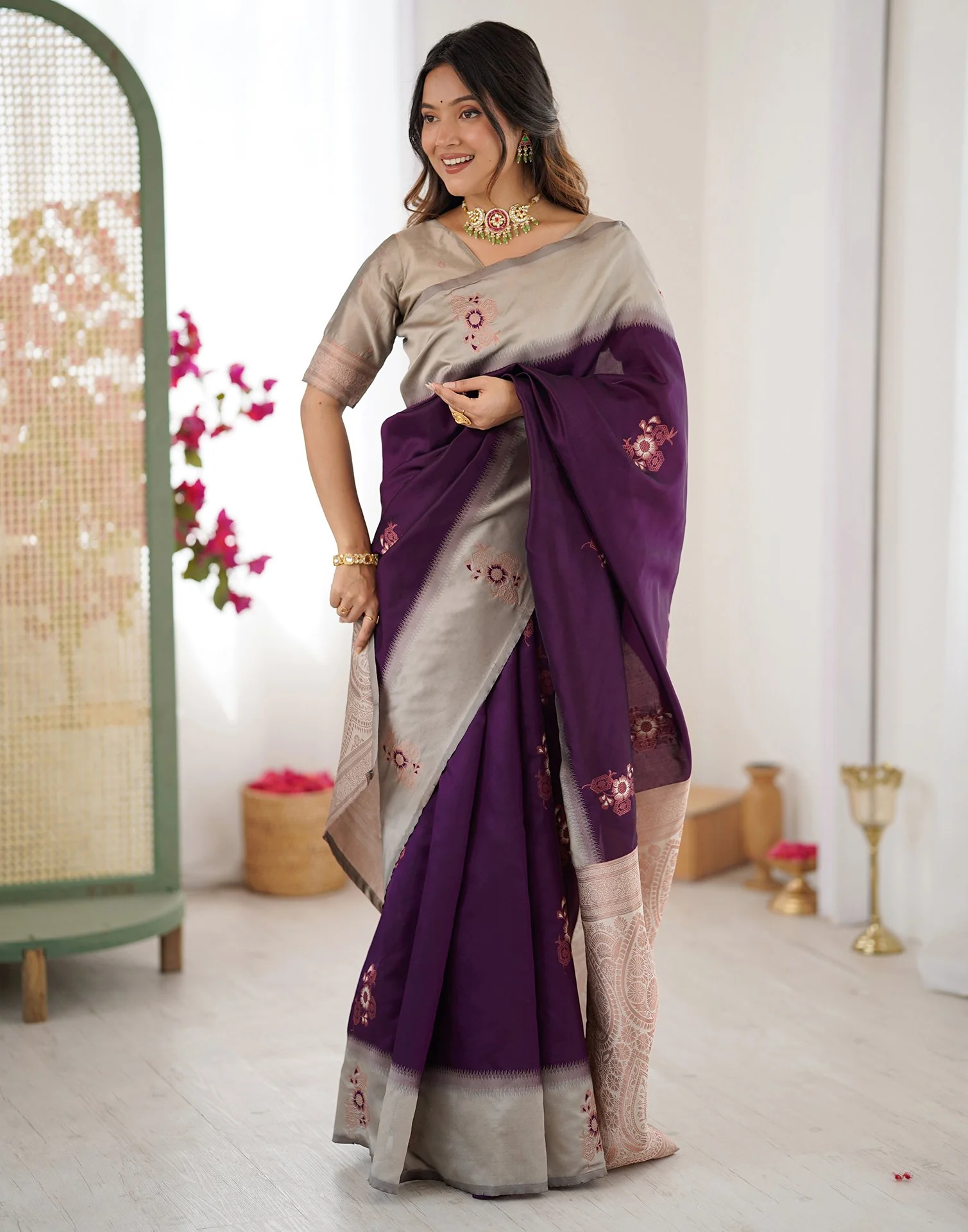 Purple Silk Woven Saree - Image 6