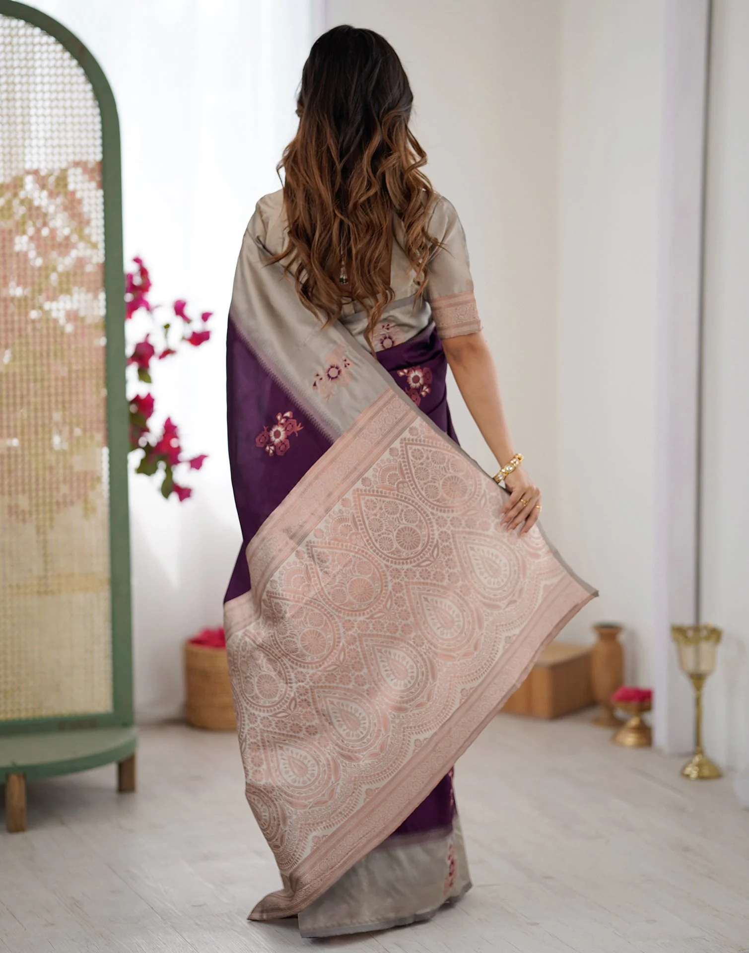 Purple Silk Woven Saree - Image 7