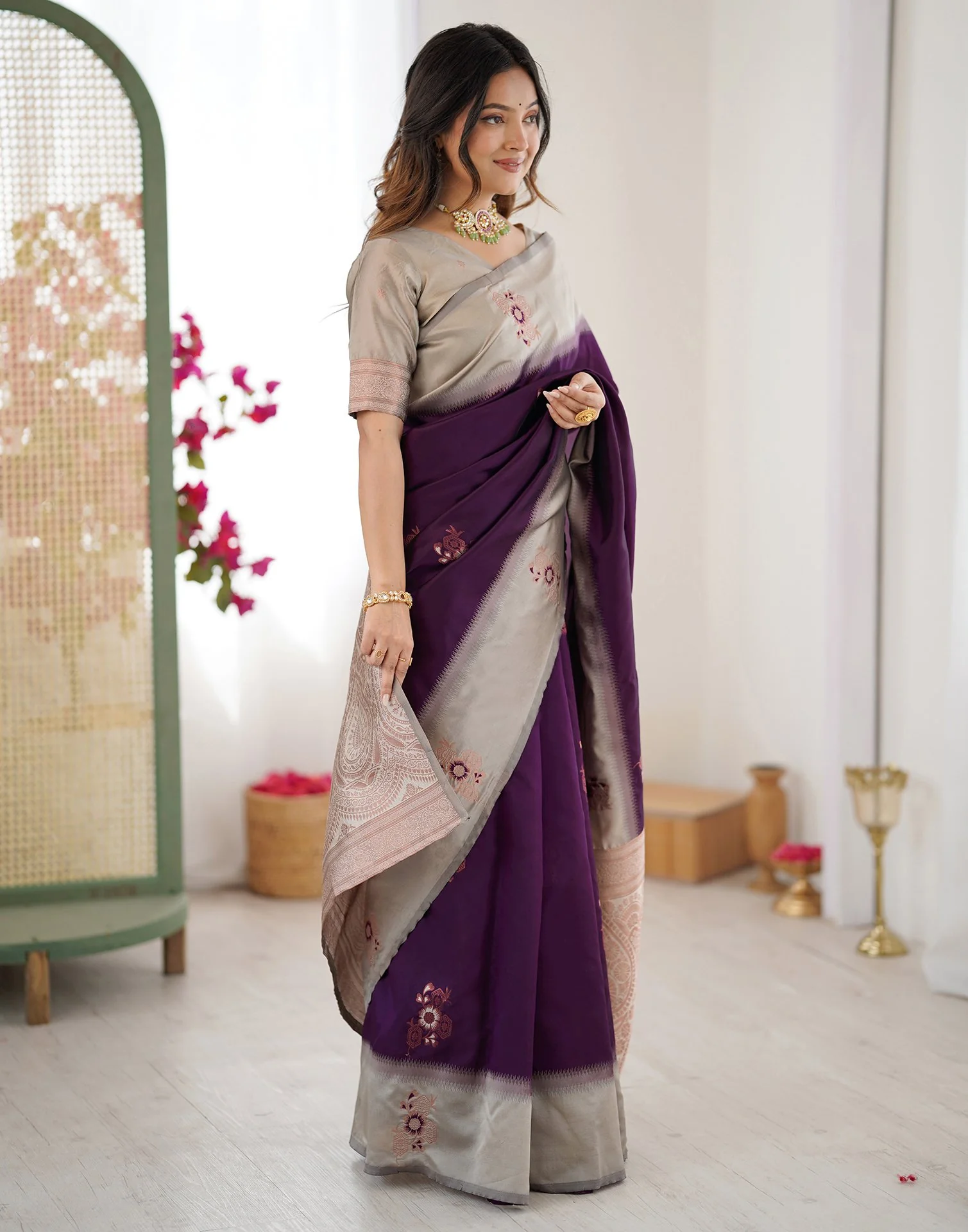Purple Silk Woven Saree - Image 8