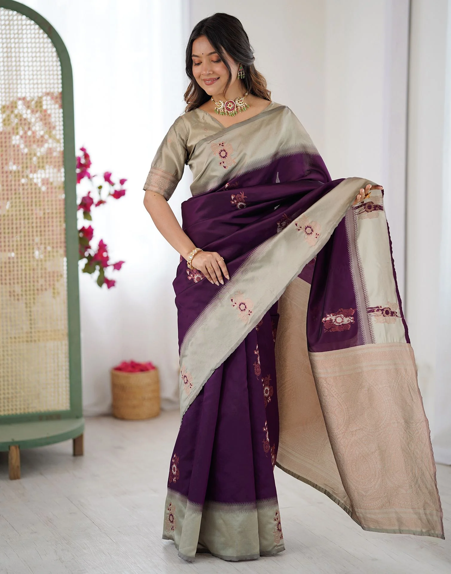 Purple Silk Woven Saree - Image 9