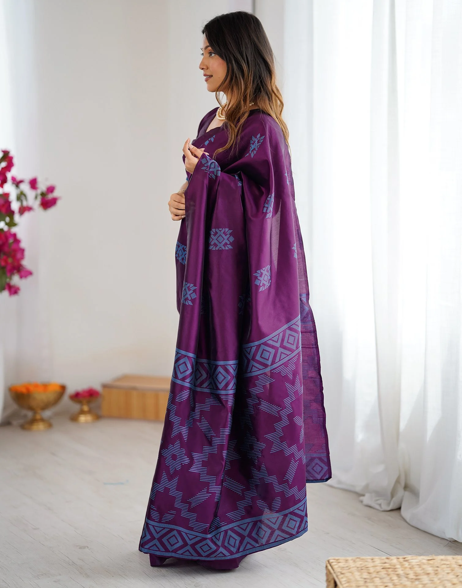 Purple Silk Woven Saree - Image 5