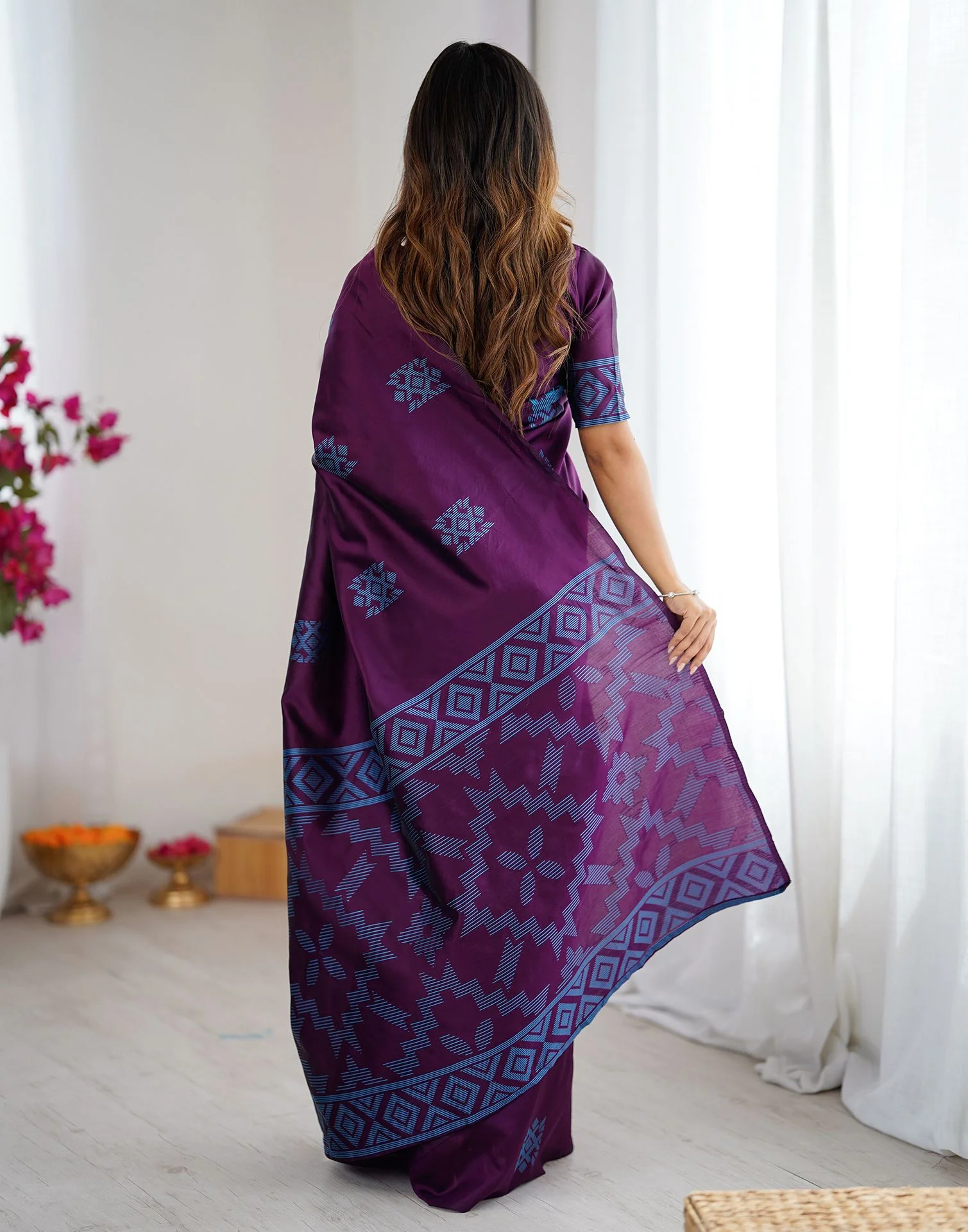 Purple Silk Woven Saree - Image 7
