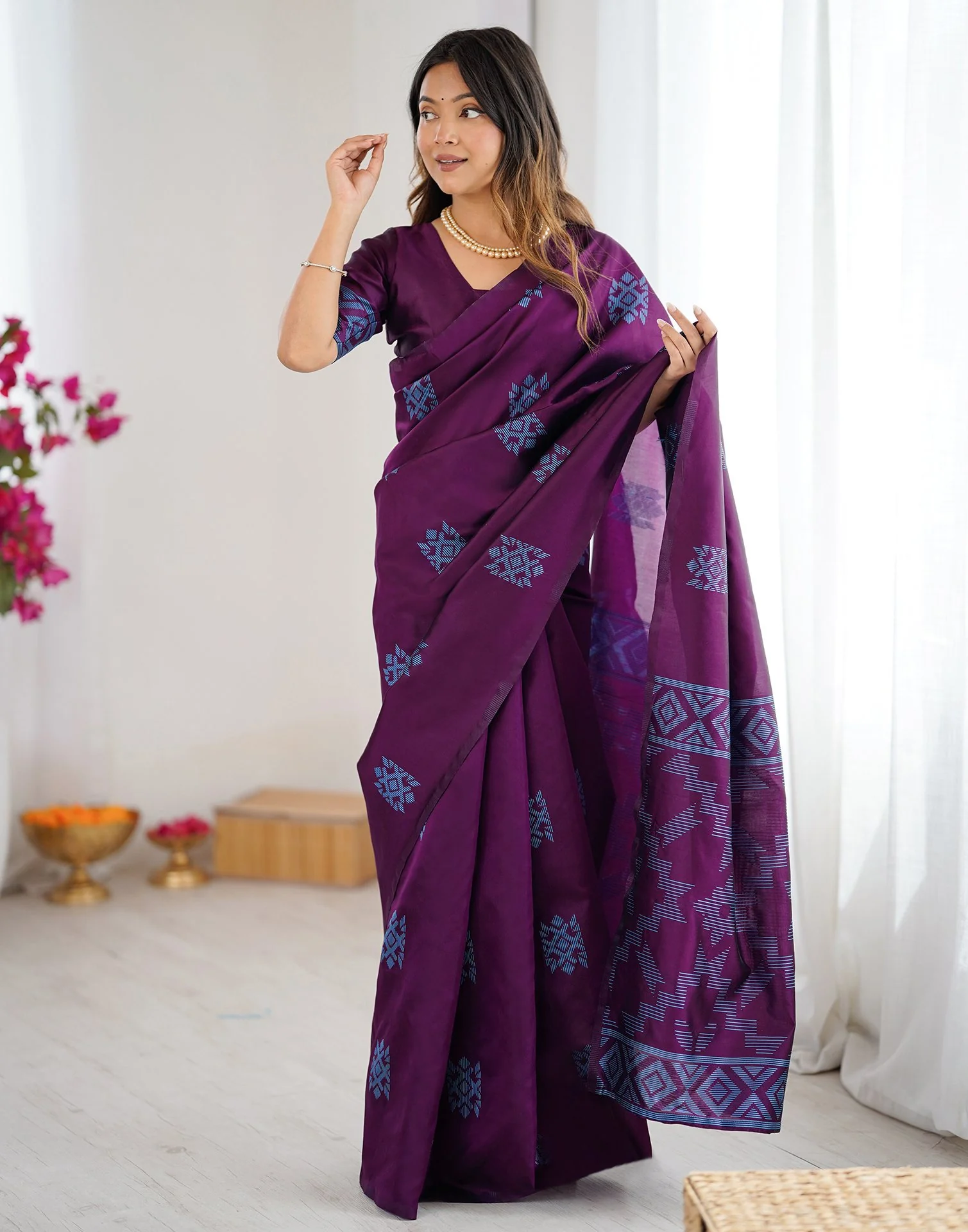 Purple Silk Woven Saree - Image 8