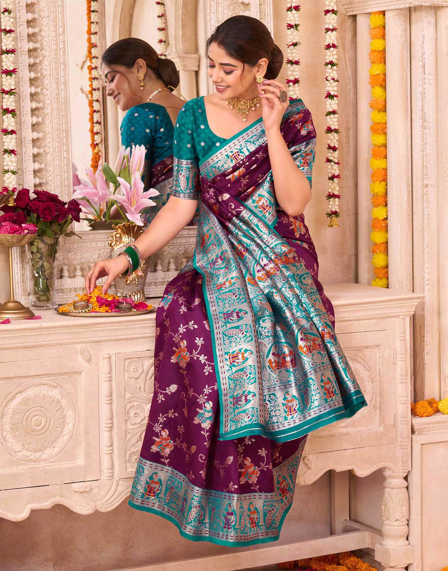 Purple Silk Woven Saree - Image 6