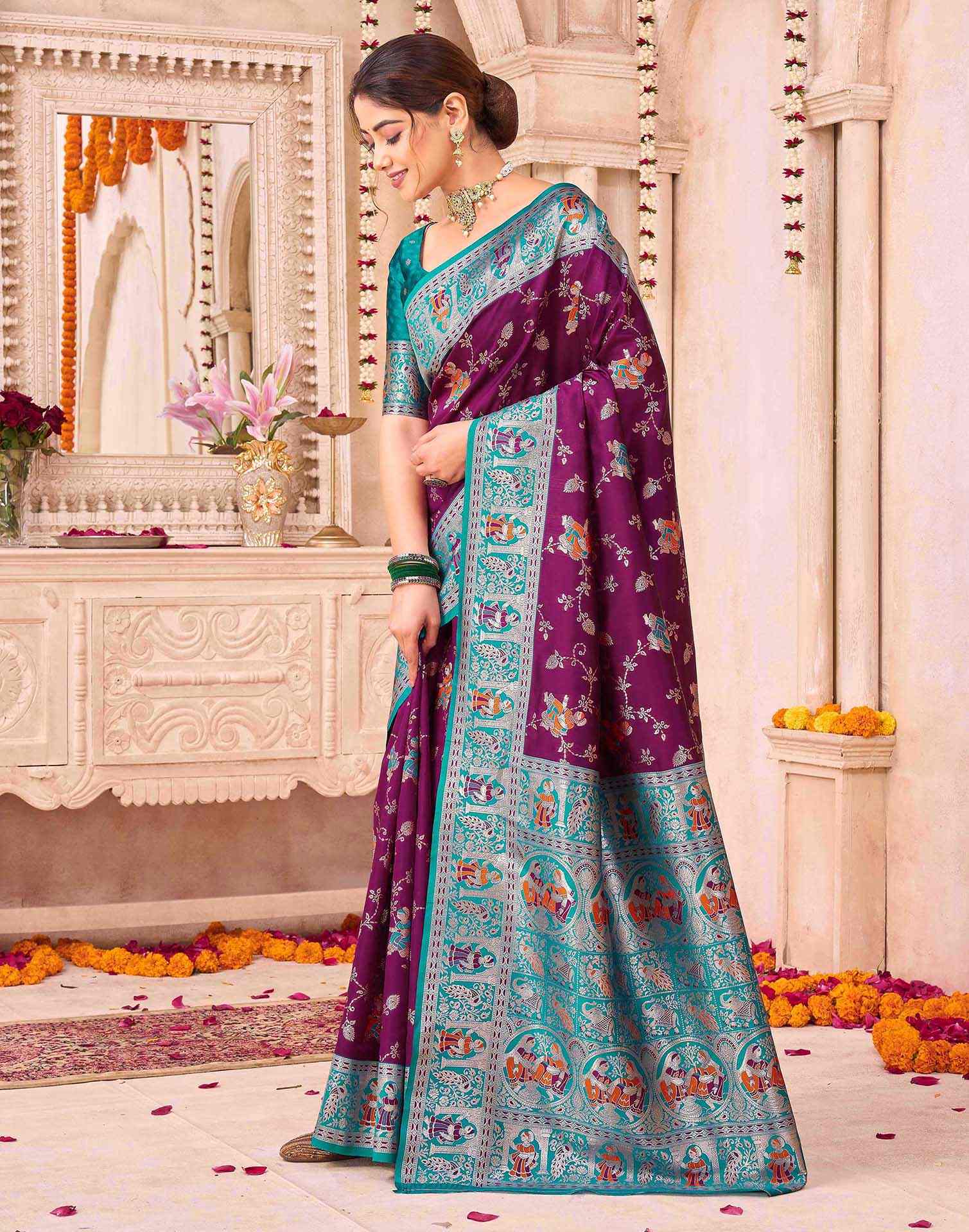 Purple Silk Woven Saree - Image 7