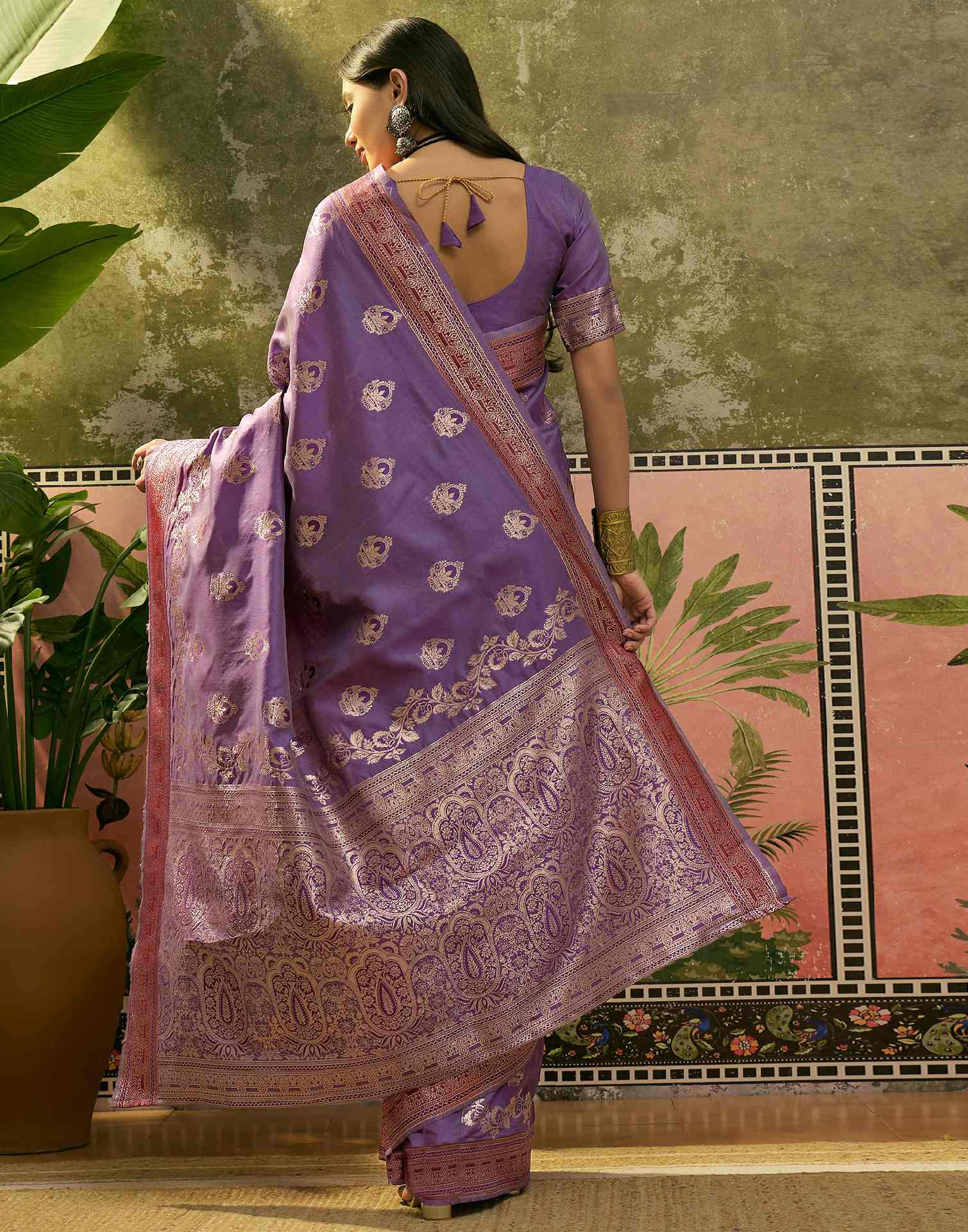 Purple Silk Woven Saree - Image 6