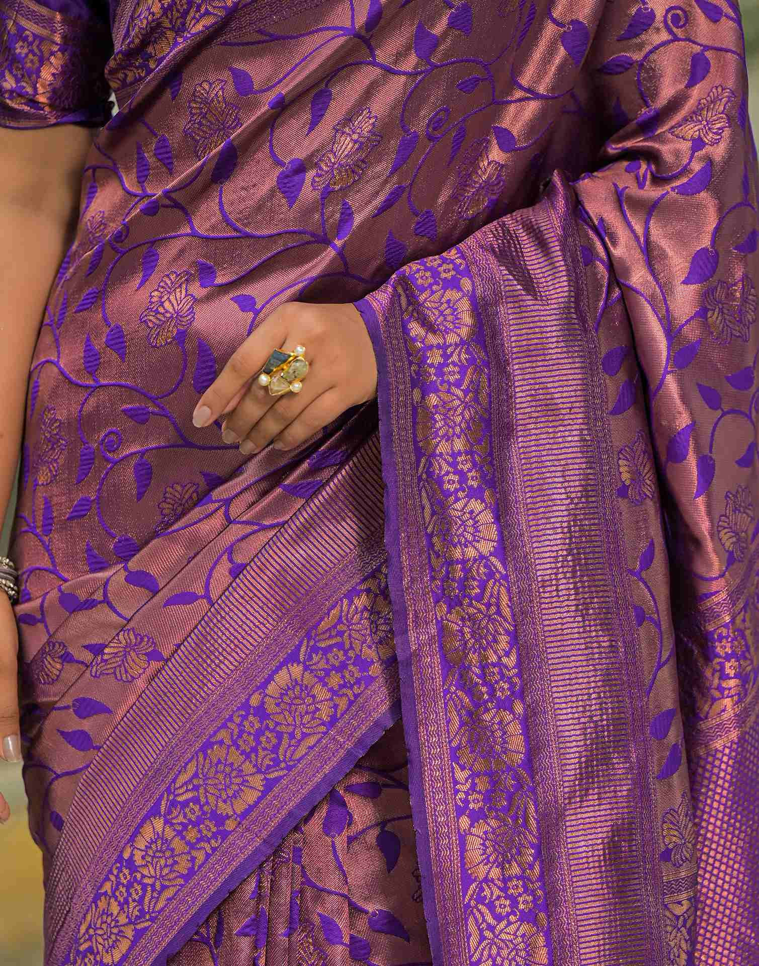 Purple Silk Woven Saree - Image 12