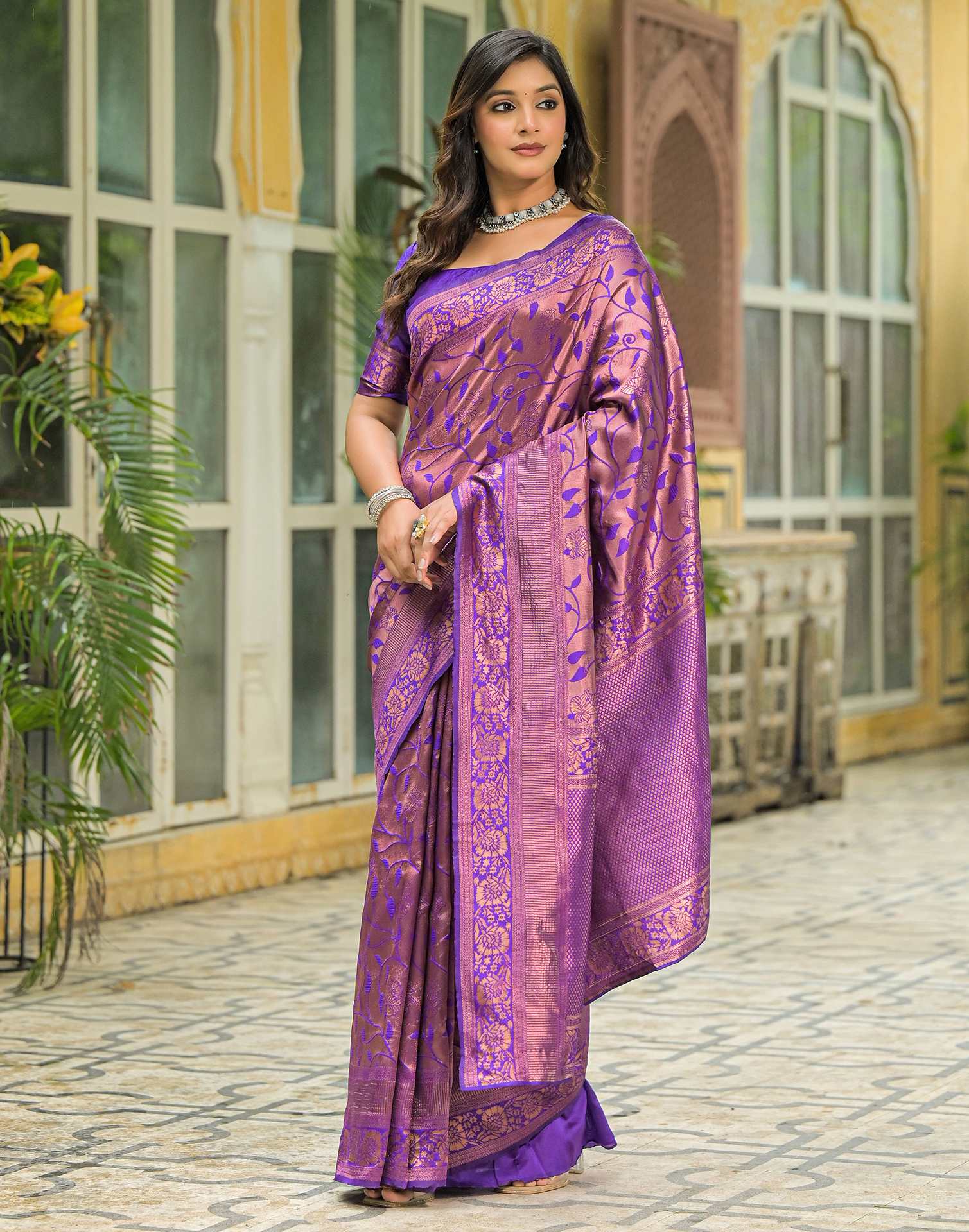 Purple Silk Woven Saree - Image 5