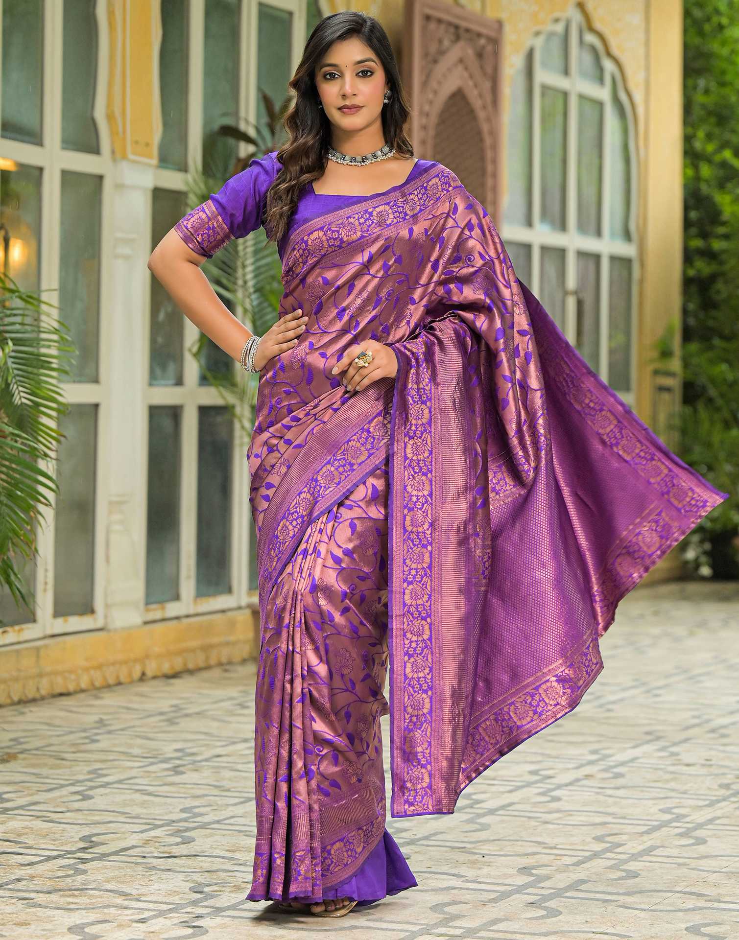 Purple Silk Woven Saree - Image 8