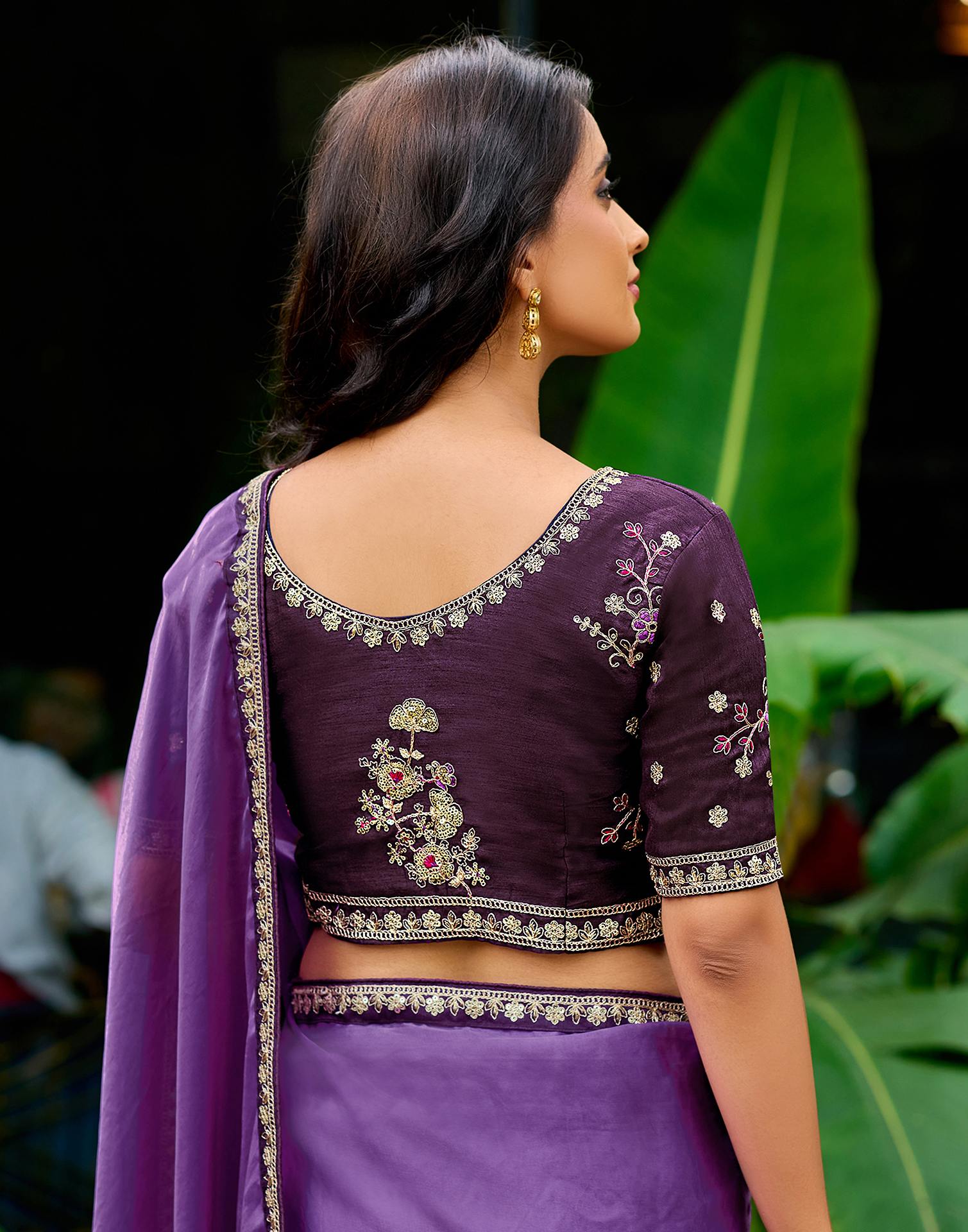 Purple Tissue Silk Lace Saree - Image 4