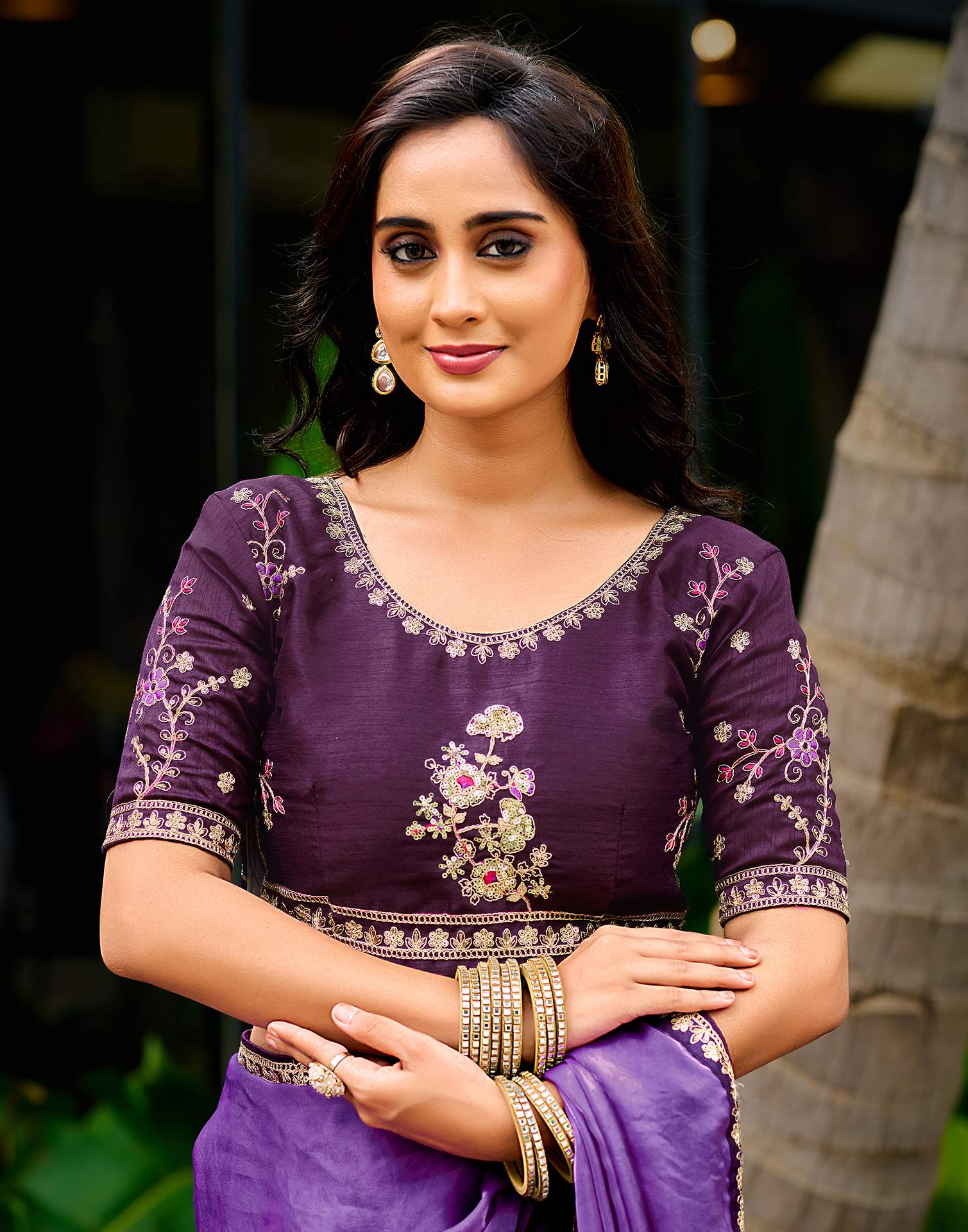 Purple Tissue Silk Lace Saree - Image 8