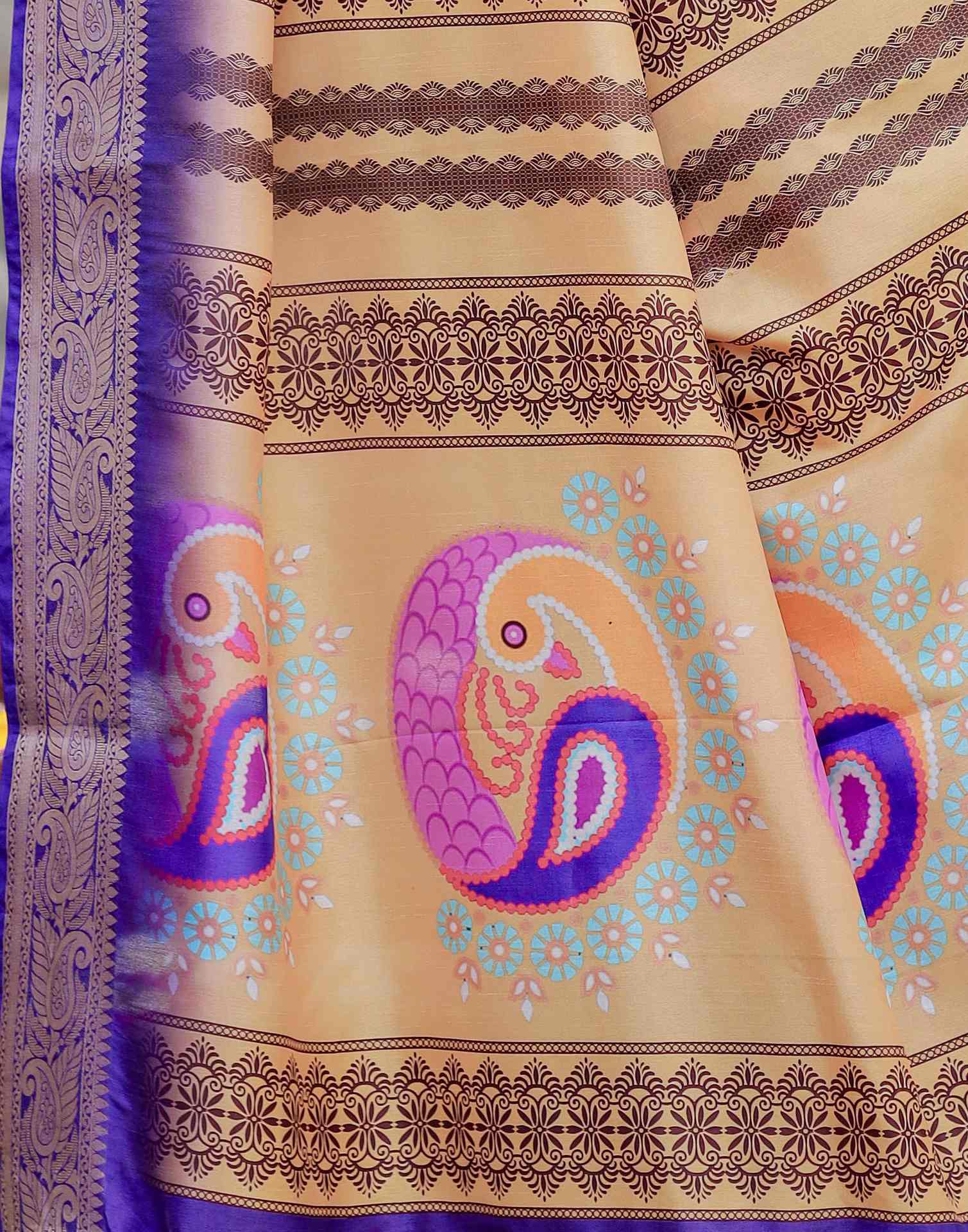 Purple Tussar Silk Printed Saree - Image 8