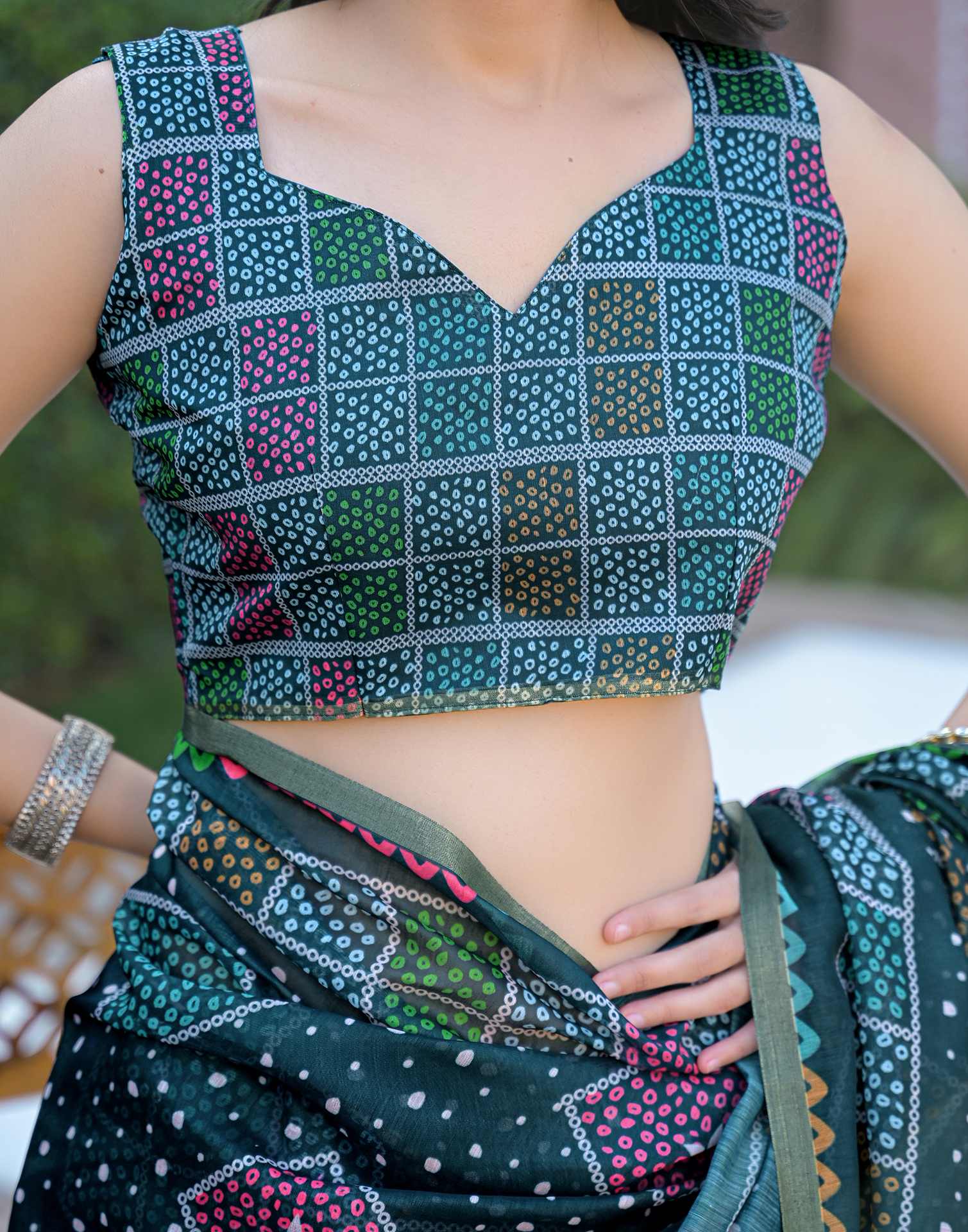Rama Blue Chanderi Bandhani Printed Saree - Image 8