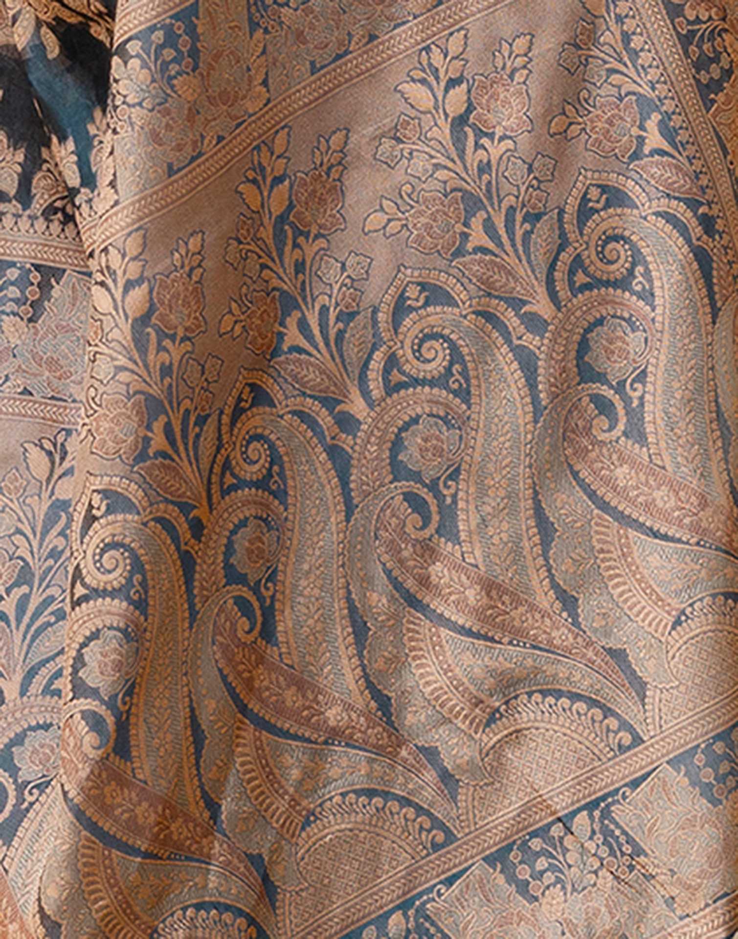 Rama Blue Chanderi Woven Banarasi Saree - Image 11