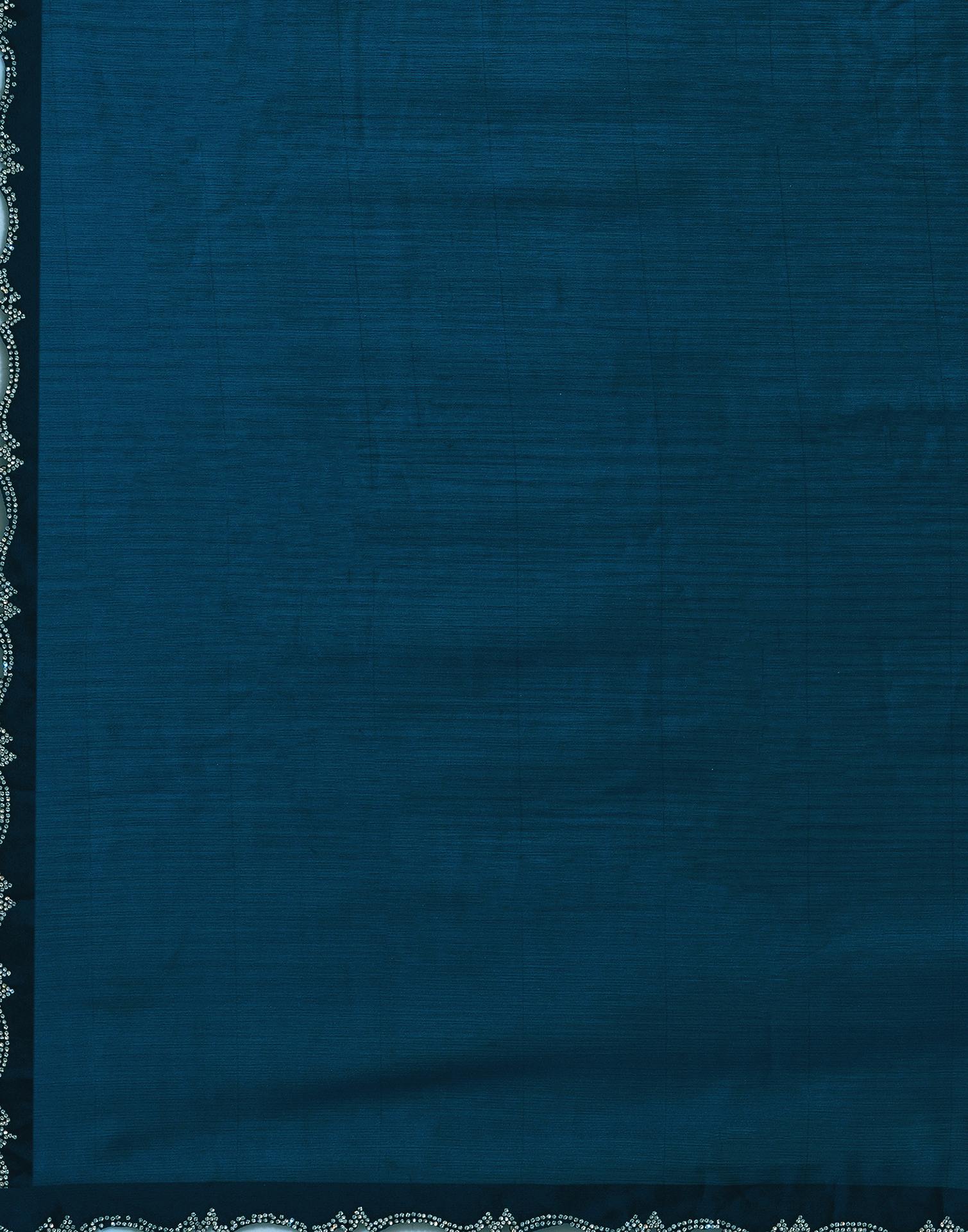Rama Blue Chiffon Stone Work Swarovski Saree - Image 9