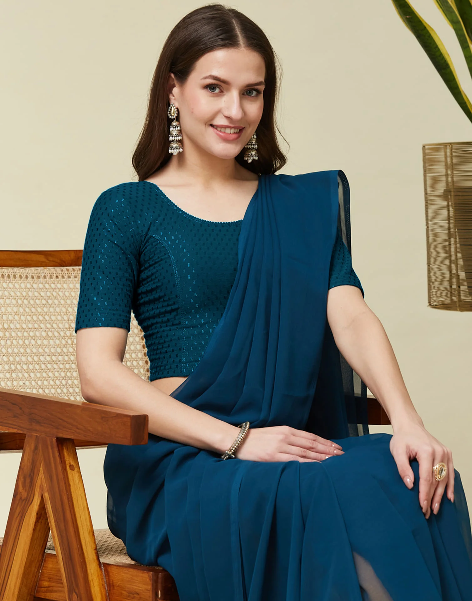 Rama Blue Cotton Dyed Self Woven Blouse - Image 2