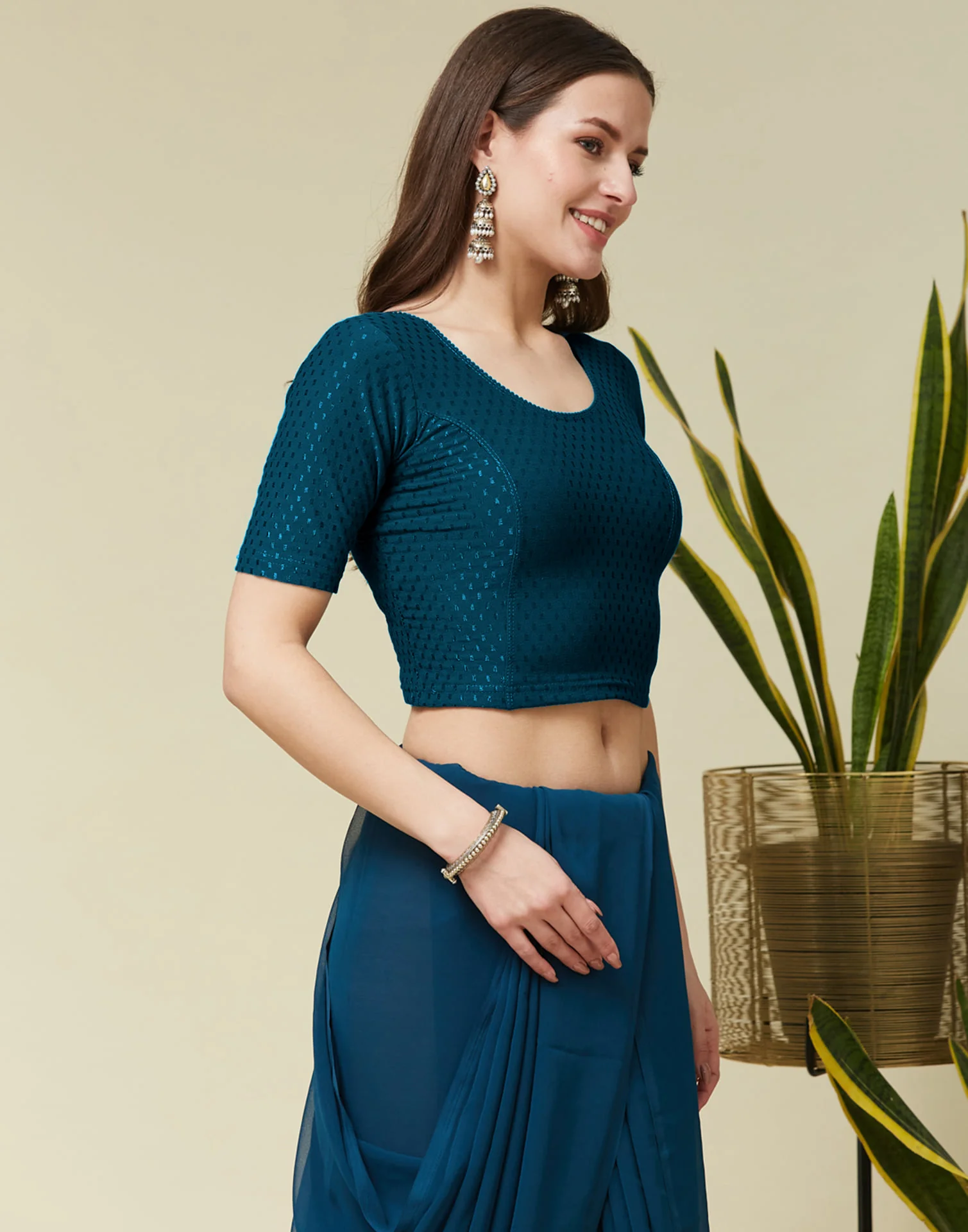Rama Blue Cotton Dyed Self Woven Blouse - Image 6