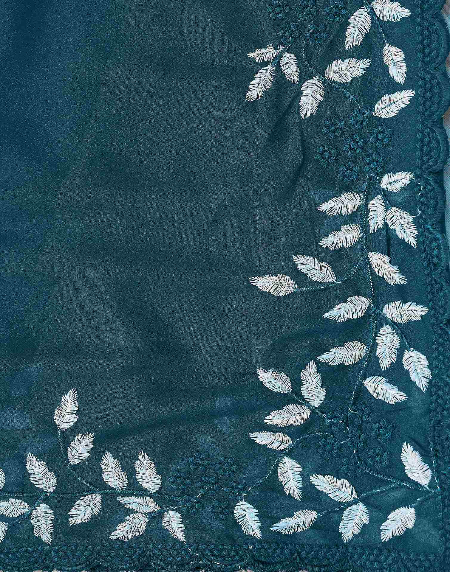 Rama Blue Georgette Embroidery Saree - Image 8