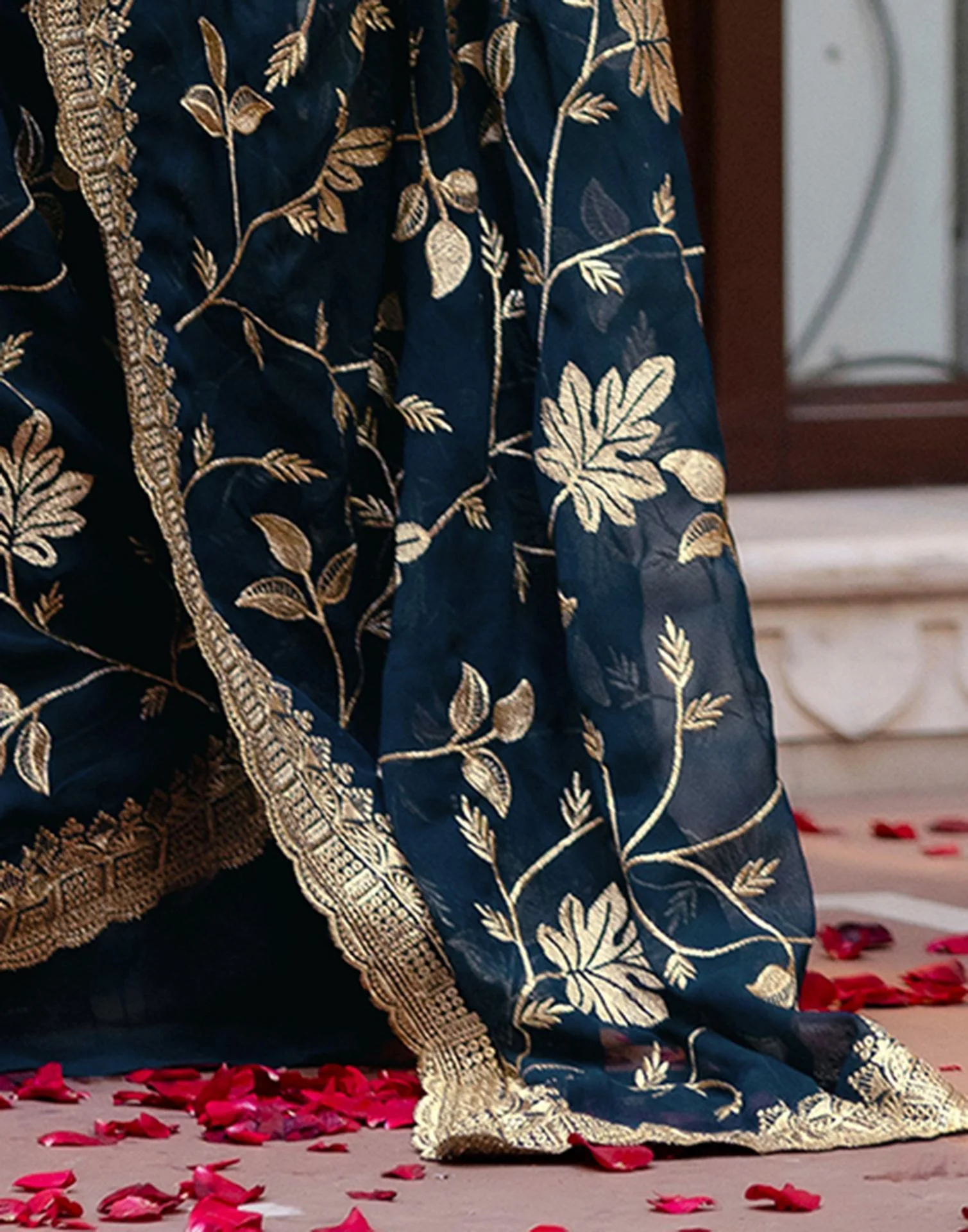 Rama Blue Georgette Embroidery Saree - Image 10