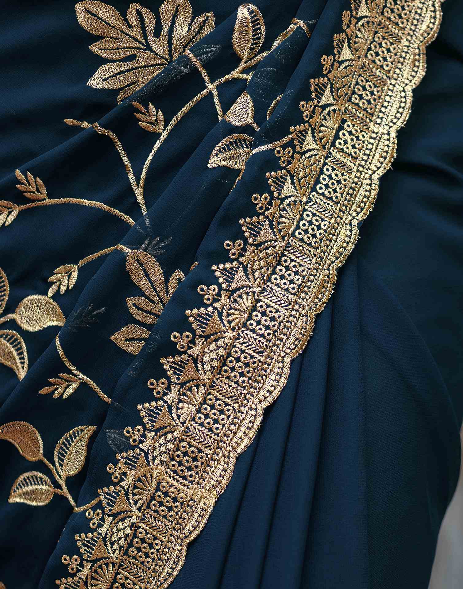 Rama Blue Georgette Embroidery Saree - Image 11