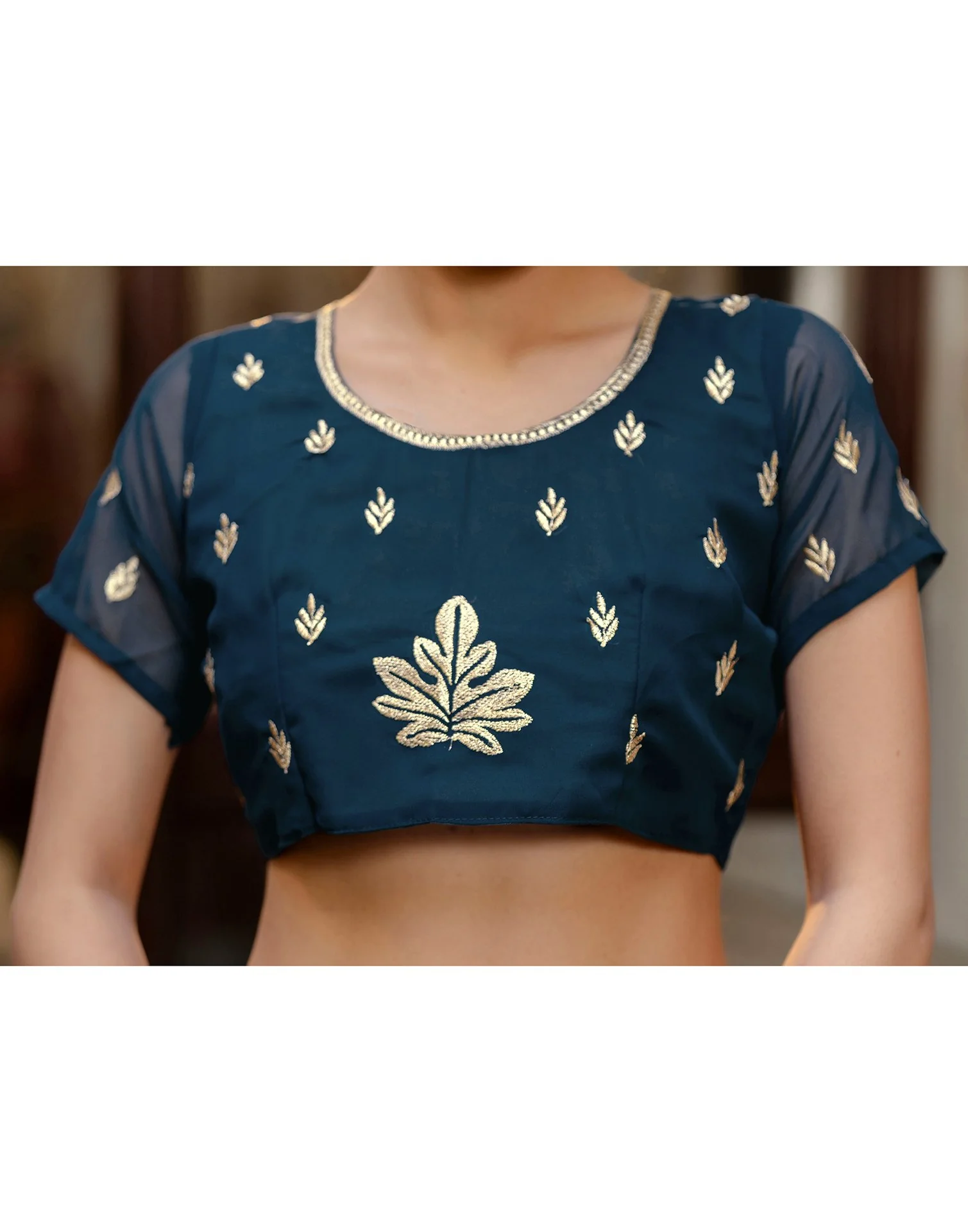 Rama Blue Georgette Embroidery Saree - Image 13