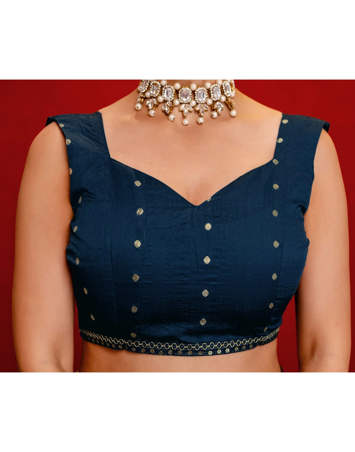 Rama Blue Georgette Foil Printed Lace Saree - Image 13