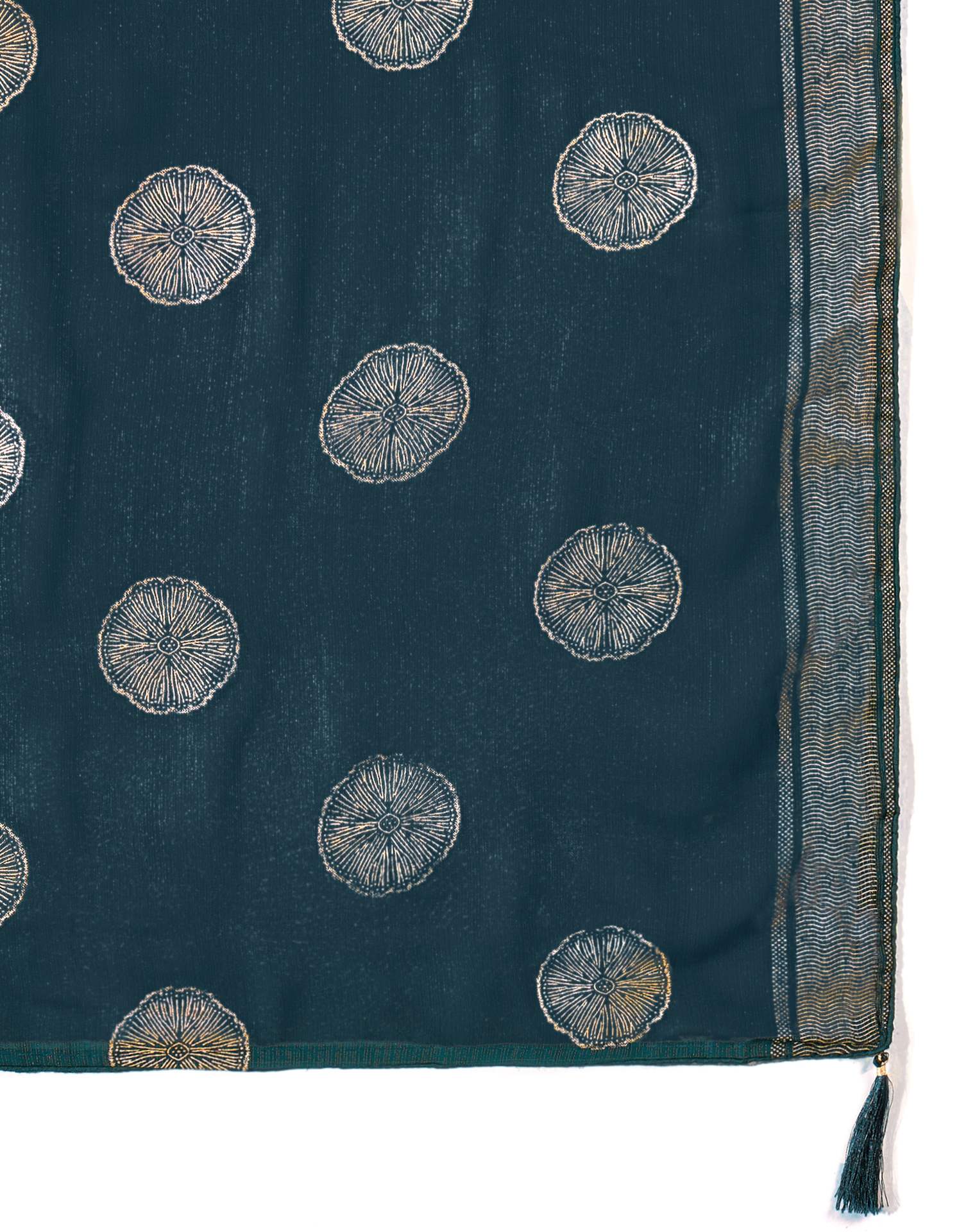 Rama Blue Georgette Foil Printed Saree - Image 8