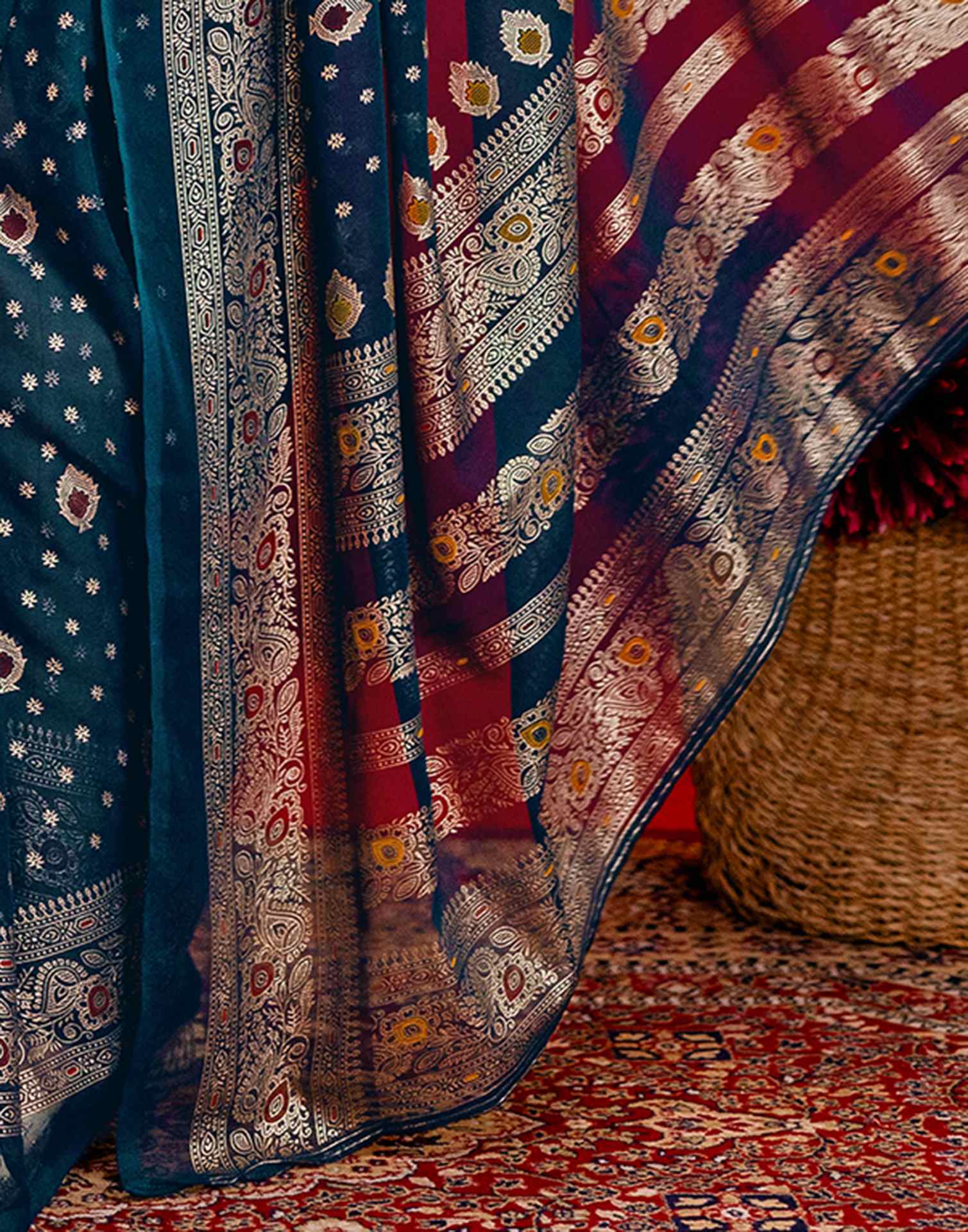 Rama Blue Georgette Foil Printed Saree - Image 9