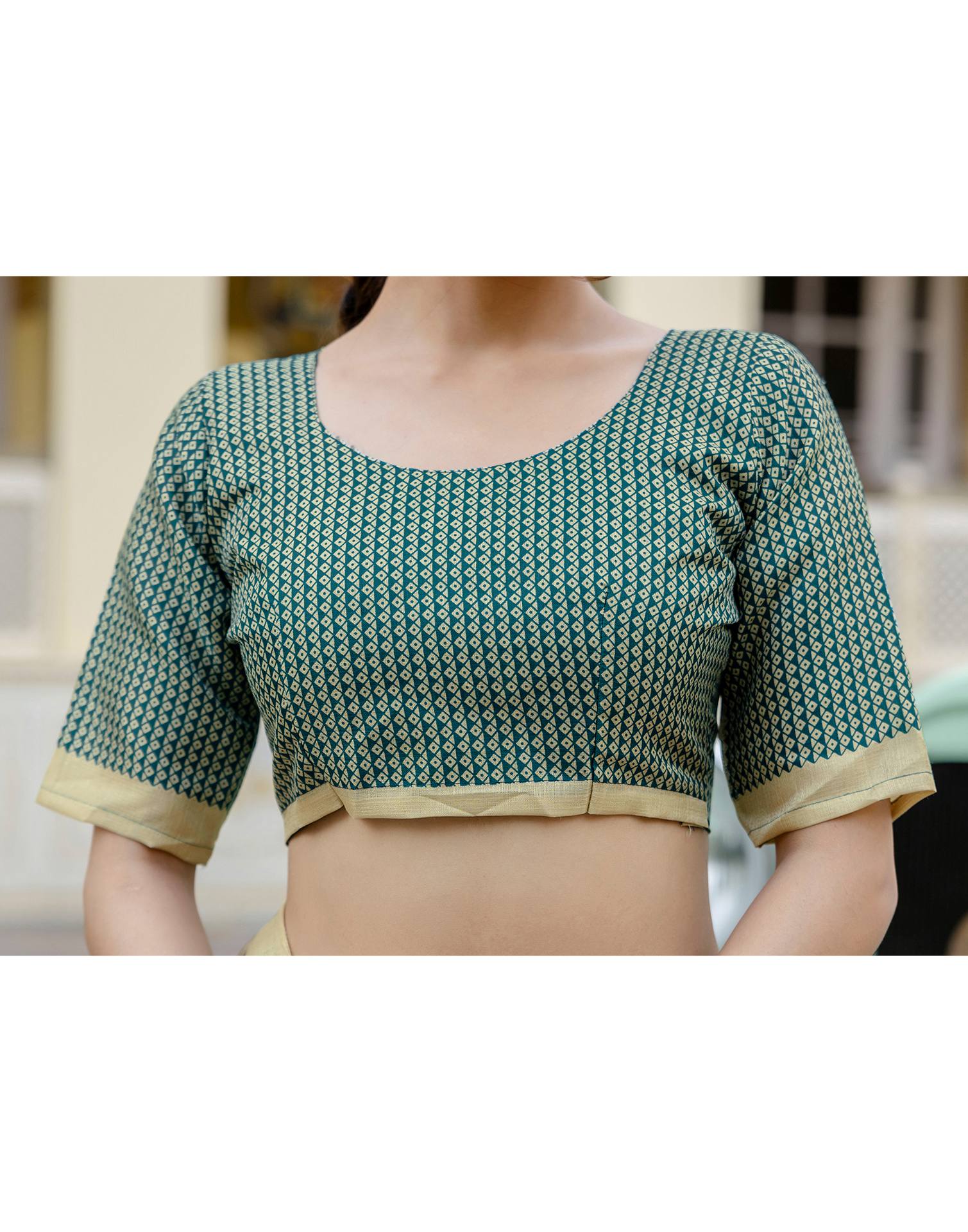 Rama Blue Khadi Warli Printed Saree - Image 10