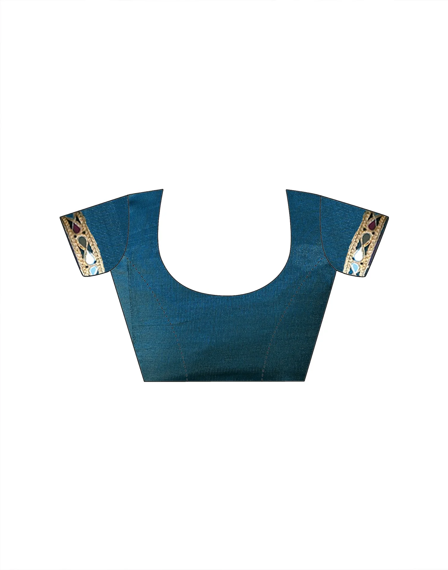 Rama Blue Net Mirror Work Lace Saree - Image 11