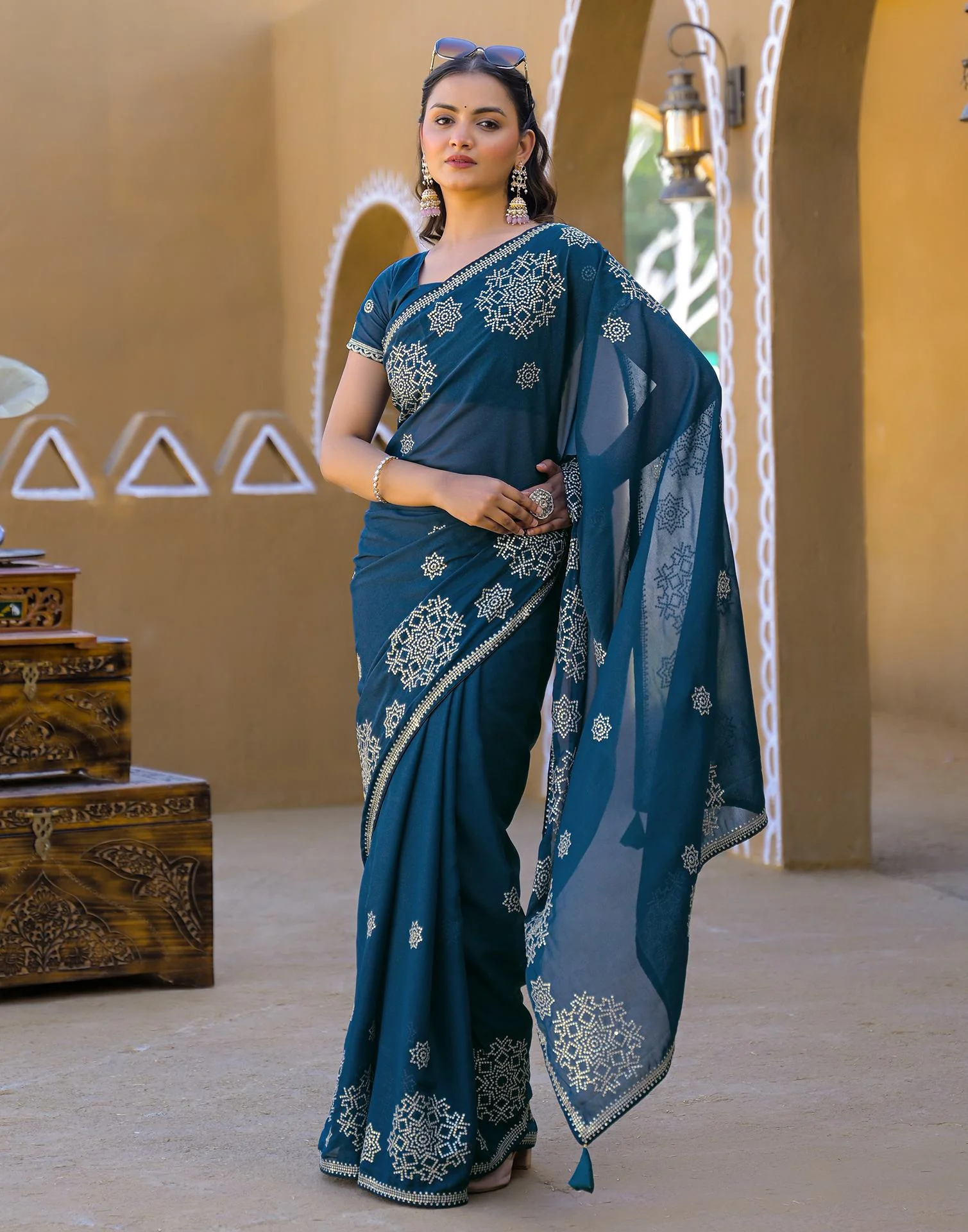 Rama Blue Shimmer Sequence Embroidery Saree - Image 6